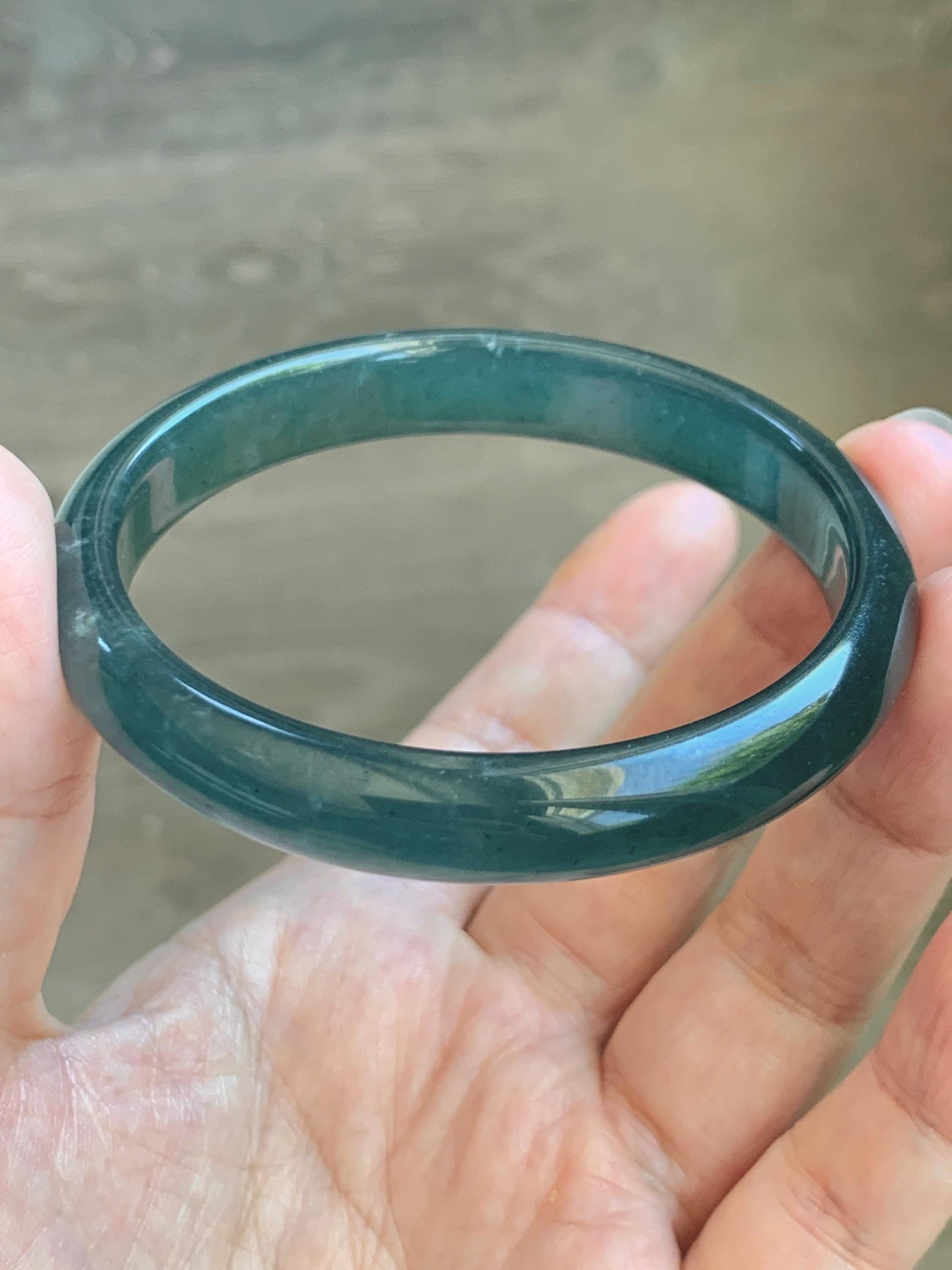 Certified Natural Grade A Guatemalan Icy Translucent Dark Teal Blue Wuji Jade Jadeite Wide Bangle 58.6mm 7.24” 36.7g 天然冰危深蓝绿翡翠正圈手镯1217 AS IS