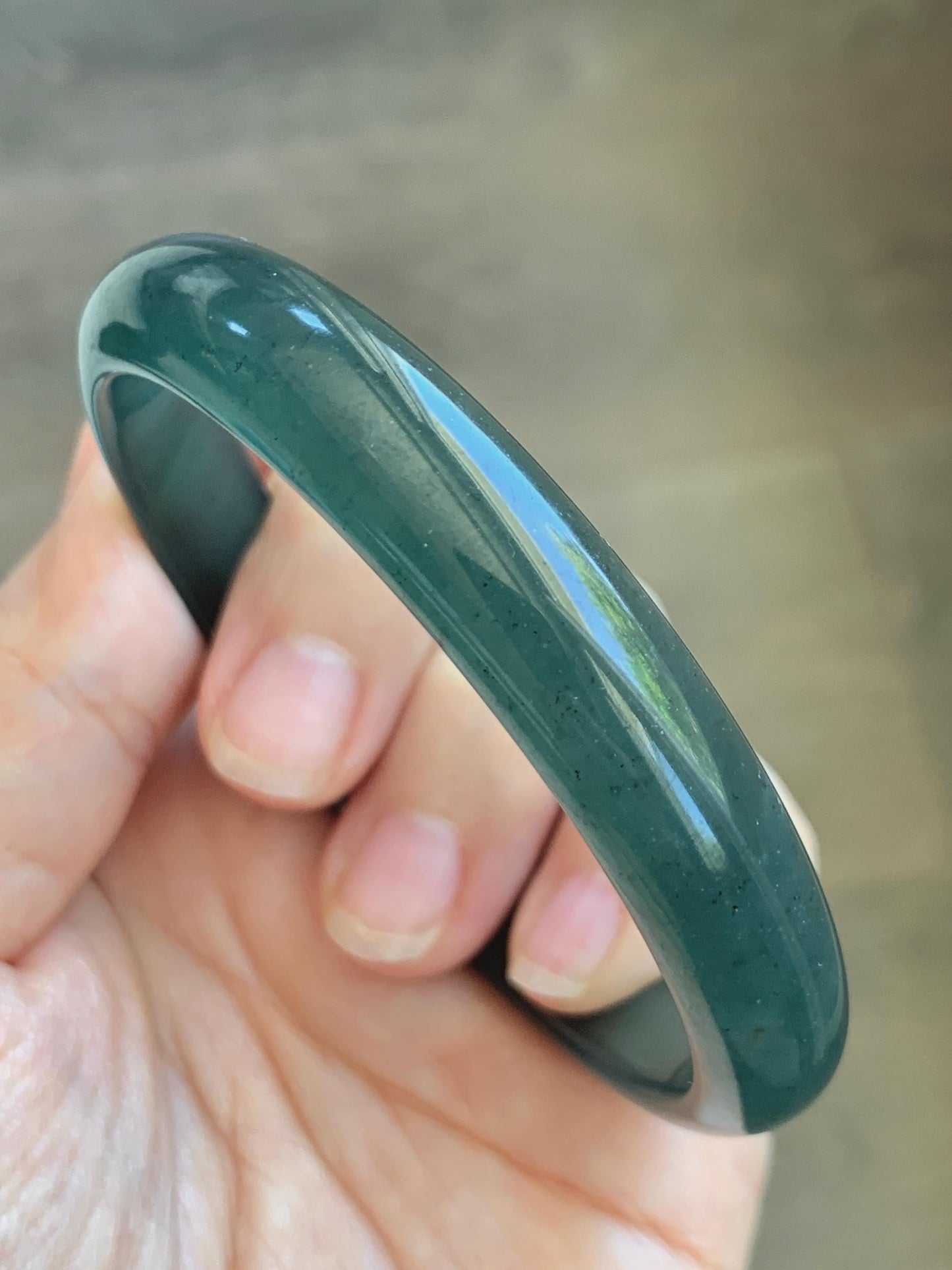 Certified Natural Grade A Guatemalan Icy Translucent Dark Teal Blue Wuji Jade Jadeite Wide Bangle 58.6mm 7.24” 36.7g 天然冰危深蓝绿翡翠正圈手镯1217 AS IS