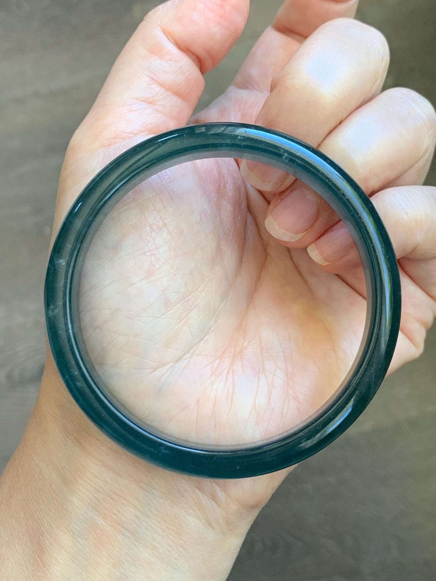 Certified Natural Grade A Guatemalan Icy Translucent Dark Teal Blue Wuji Jade Jadeite Wide Bangle 58.6mm 7.24” 36.7g 天然冰危深蓝绿翡翠正圈手镯1217 AS IS