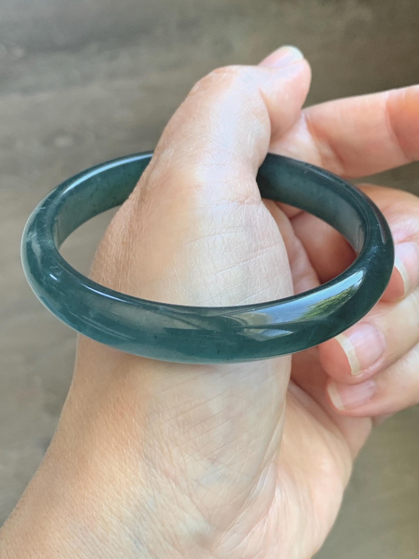 Certified Natural Grade A Guatemalan Icy Translucent Dark Teal Blue Wuji Jade Jadeite Wide Bangle 58.6mm 7.24” 36.7g 天然冰危深蓝绿翡翠正圈手镯1217 AS IS