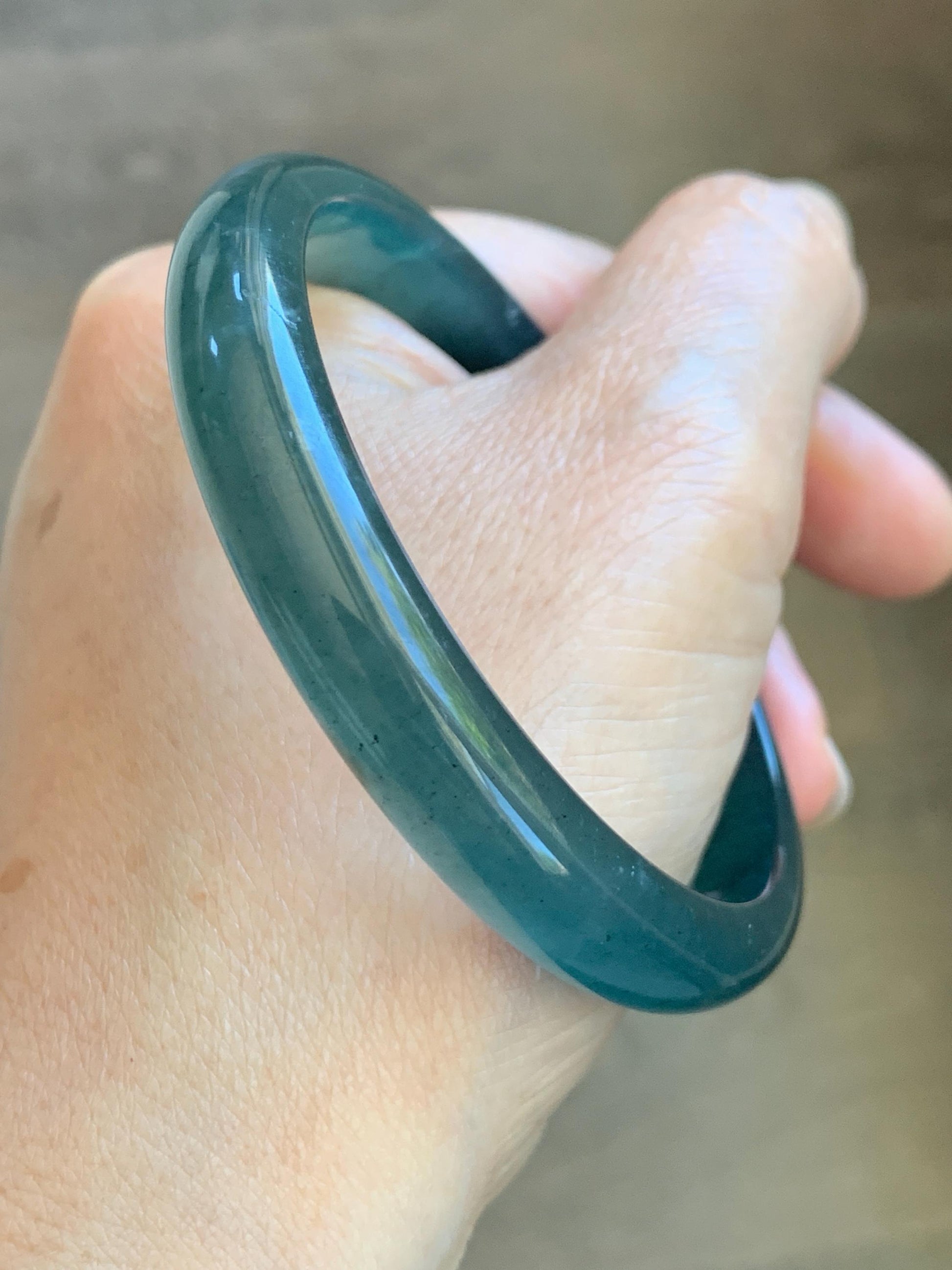 Certified Natural Grade A Guatemalan Icy Translucent Dark Teal Blue Wuji Jade Jadeite Wide Bangle 58.6mm 7.24” 36.7g 天然冰危深蓝绿翡翠正圈手镯1217 AS IS