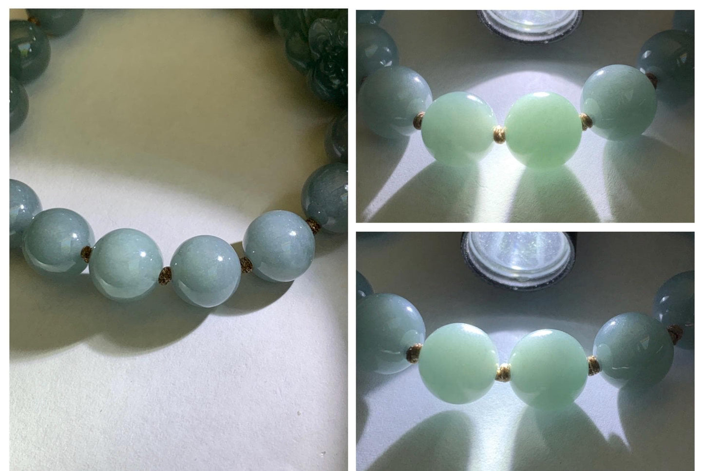 Natural Grade A Guatemalan Icy Translucent Dusty Blue Jade Jadeite Dancing Lion Beaded Bracelet 9.6mm 6.5” 30g 天然冰胶危蓝翡翠精工摆烂小醒狮圆珠手串 WXS365