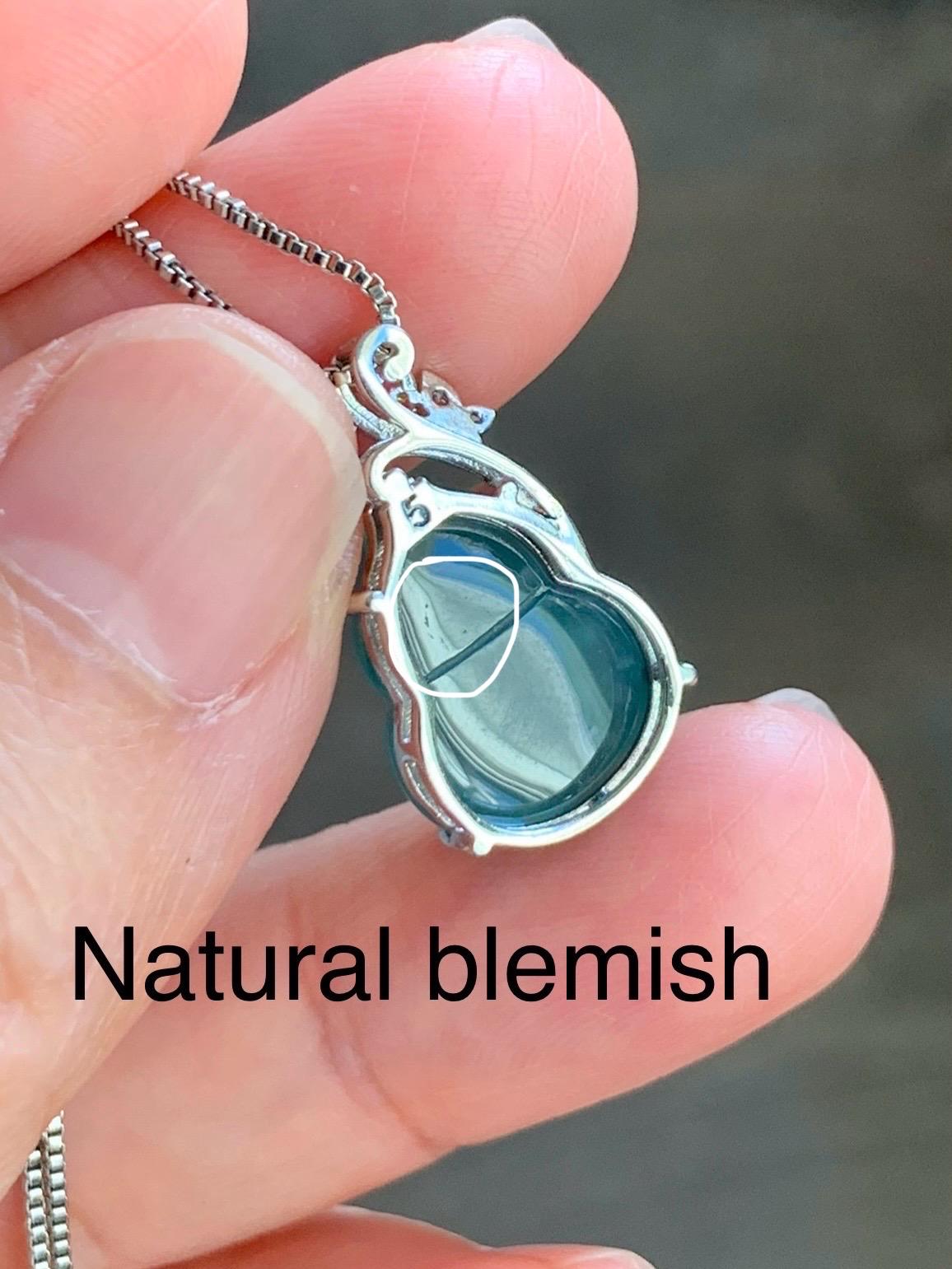 Natural Grade A Guatemalan Icy Translucent Dusty Teal Green Jade Jadeite Gourd Hulu Pendant Sterling Silver 天然冰危暗蓝绿翡翠葫芦吊坠 WHL240A