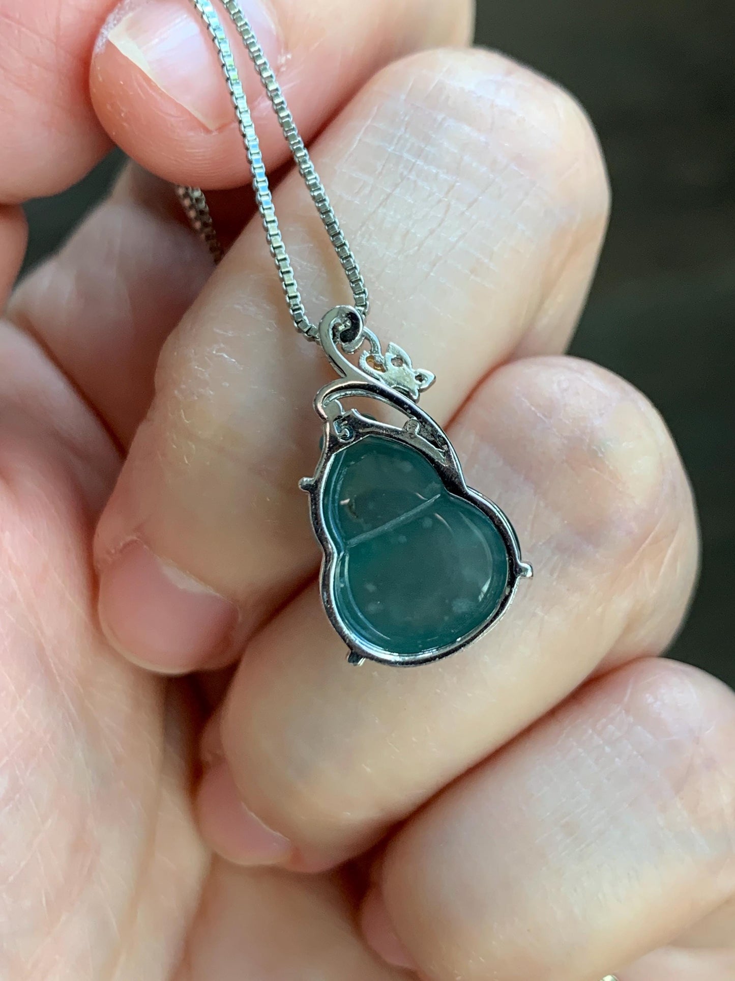 Natural Grade A Guatemalan Icy Translucent Dusty Teal Green Jade Jadeite Gourd Hulu Pendant Sterling Silver 天然冰危暗蓝绿翡翠葫芦吊坠 WHL240A