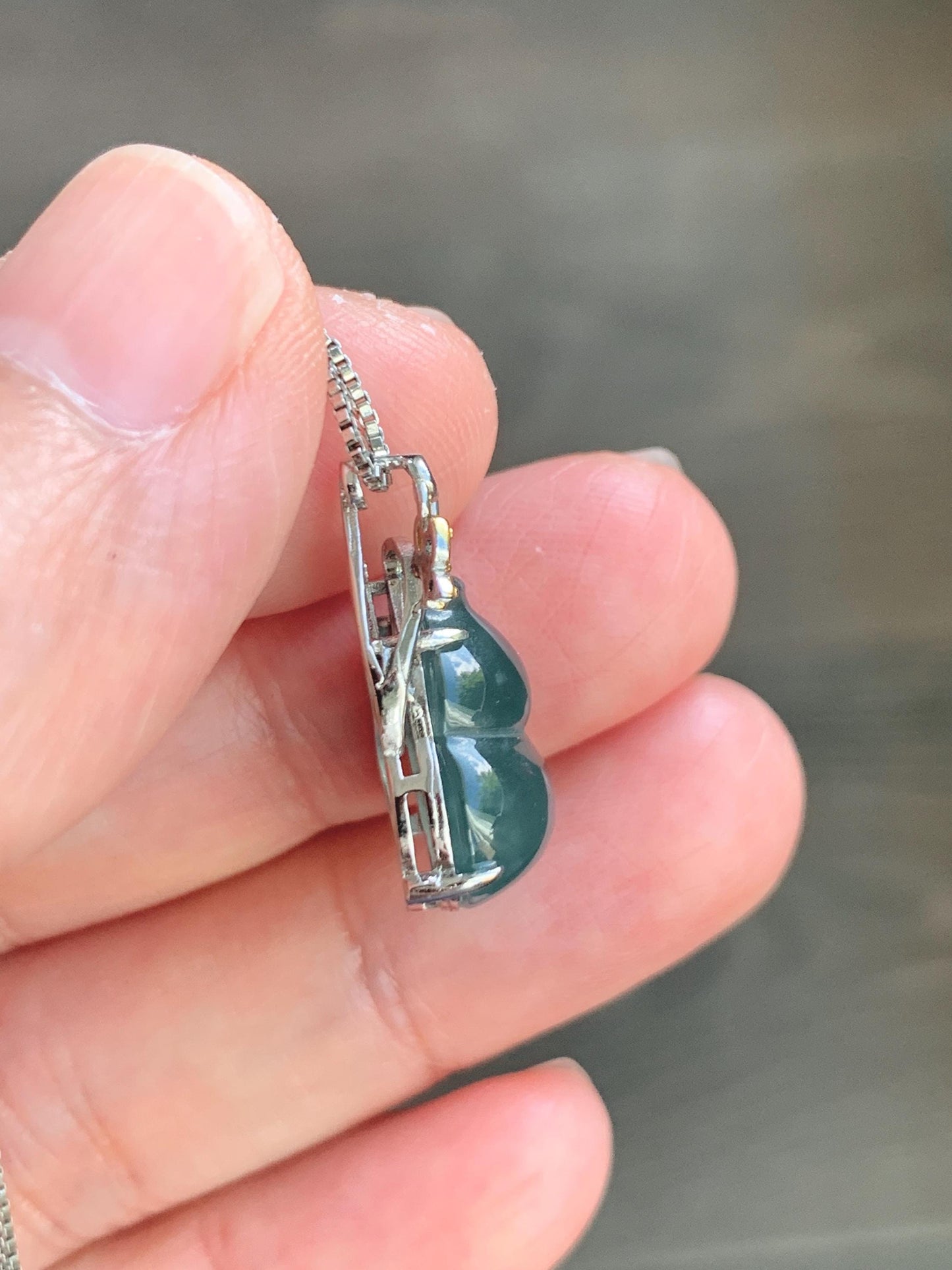 Natural Grade A Guatemalan Icy Translucent Dusty Teal Green Jade Jadeite Gourd Hulu Pendant Sterling Silver 天然冰危暗蓝绿翡翠葫芦吊坠 WHL240A