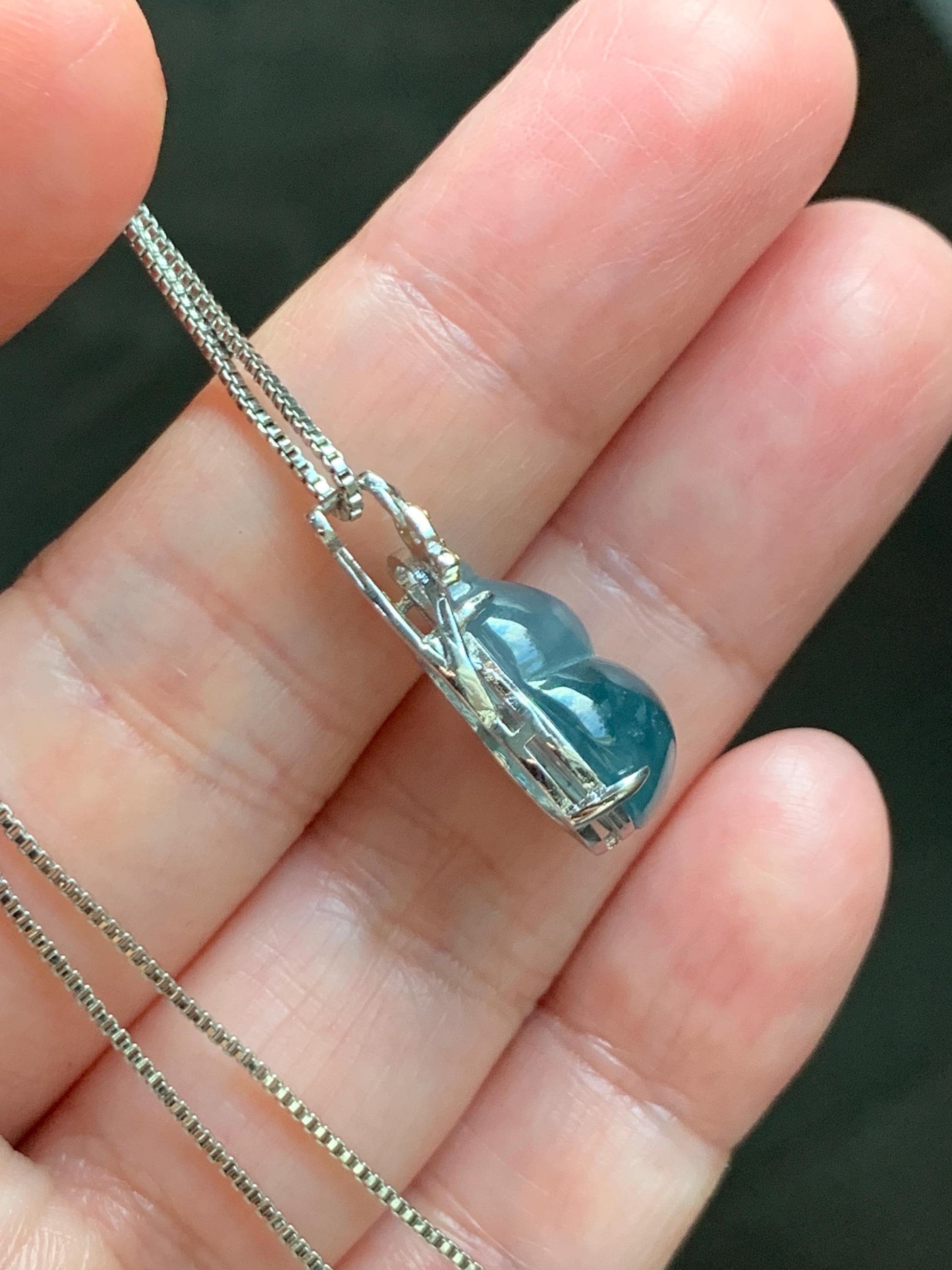 Natural Grade A Guatemalan Icy Highly Translucent Dusty Teal Blue Jade Jadeite Gourd Hulu Pendant Sterling Silver 天然冰危浅蓝绿翡翠葫芦吊坠 WHL240B