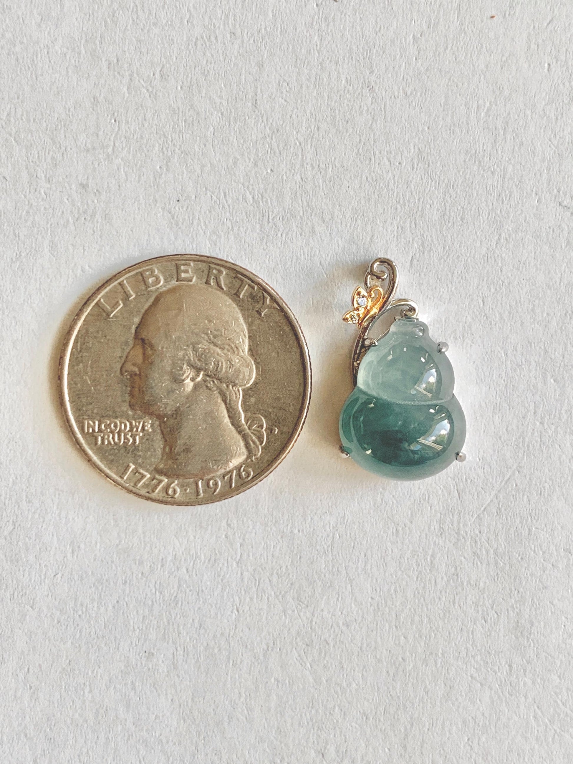Natural Grade A Guatemalan Icy Highly Translucent Dusty Teal Blue Jade Jadeite Gourd Hulu Pendant Sterling Silver 天然冰危浅蓝绿翡翠葫芦吊坠 WHL240B