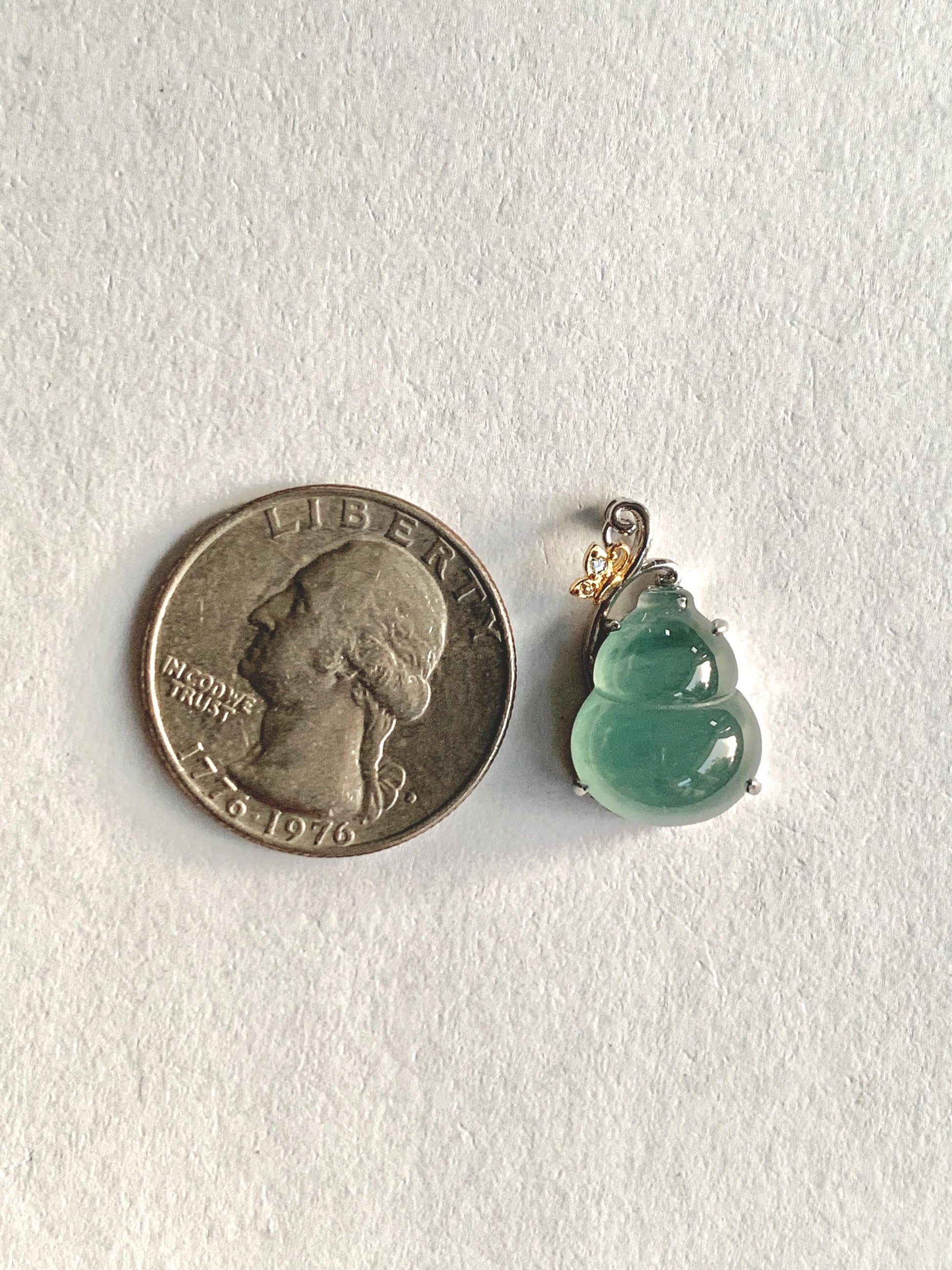 Natural Grade A Guatemalan Icy Translucent Light Dusty Teal Green Jade Jadeite Gourd Hulu Pendant Sterling Silver 天然冰危暗蓝绿翡翠葫芦吊坠 WHL240C