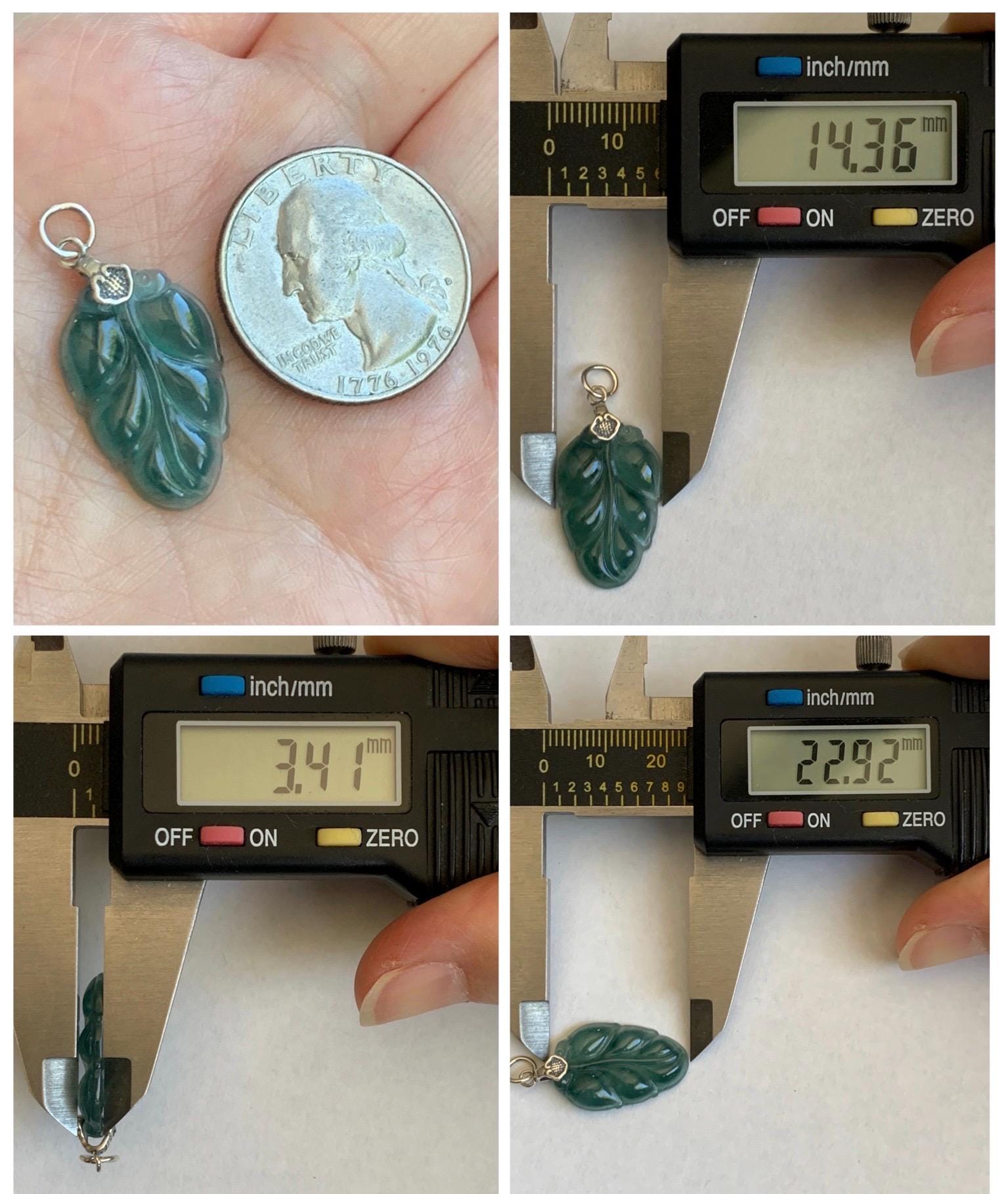 Natural Grade A Guatemalan Icy Translucent Dark Teal Blue Jade Jadeite Carved Leaf Small Pendant Sterling Silver 天然冰胶危深蓝翡翠大叶有成银镶吊坠 WLD55G