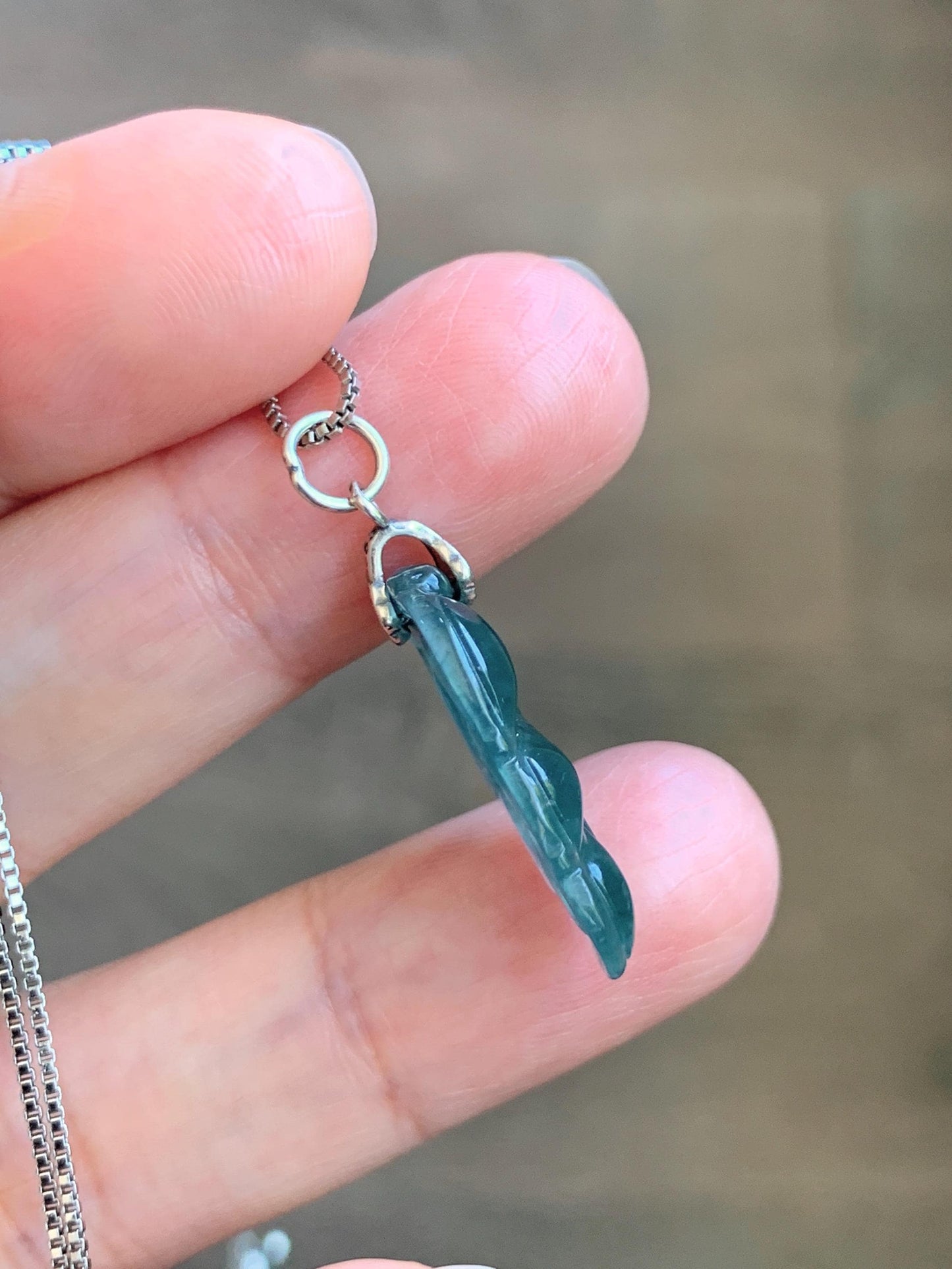 Natural Grade A Guatemalan Icy Translucent Dark Teal Blue Jade Jadeite Carved Leaf Small Pendant Sterling Silver 天然冰胶危深蓝翡翠大叶有成银镶吊坠 WLD55G