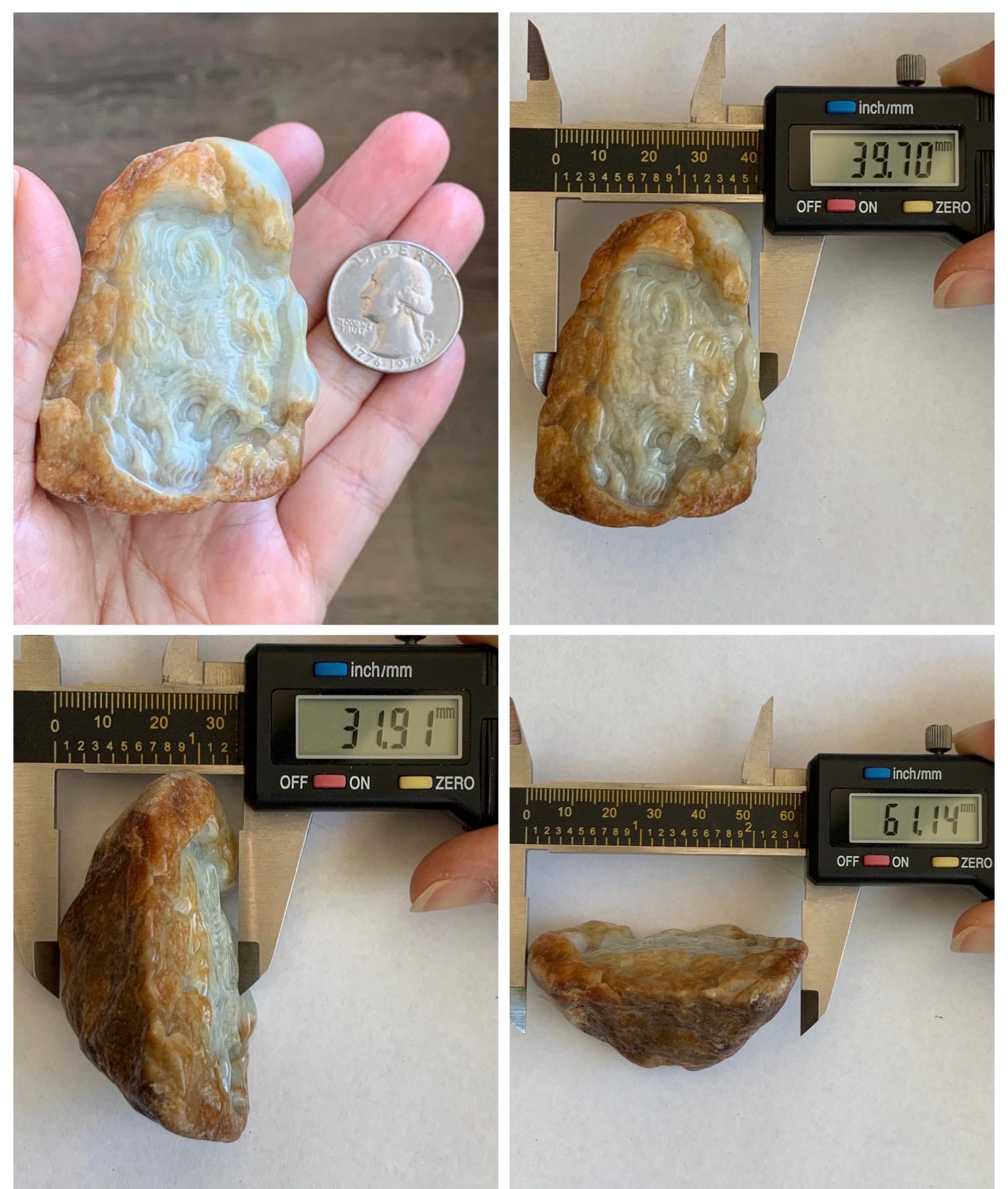 Grade A Natural White Jade Jadeite with Brown Rind Tiger Carved Rock Tea Pet Pal Home Decor Book End 116g 天然翡翠皮壳料老虎雕茶宠 MSS125