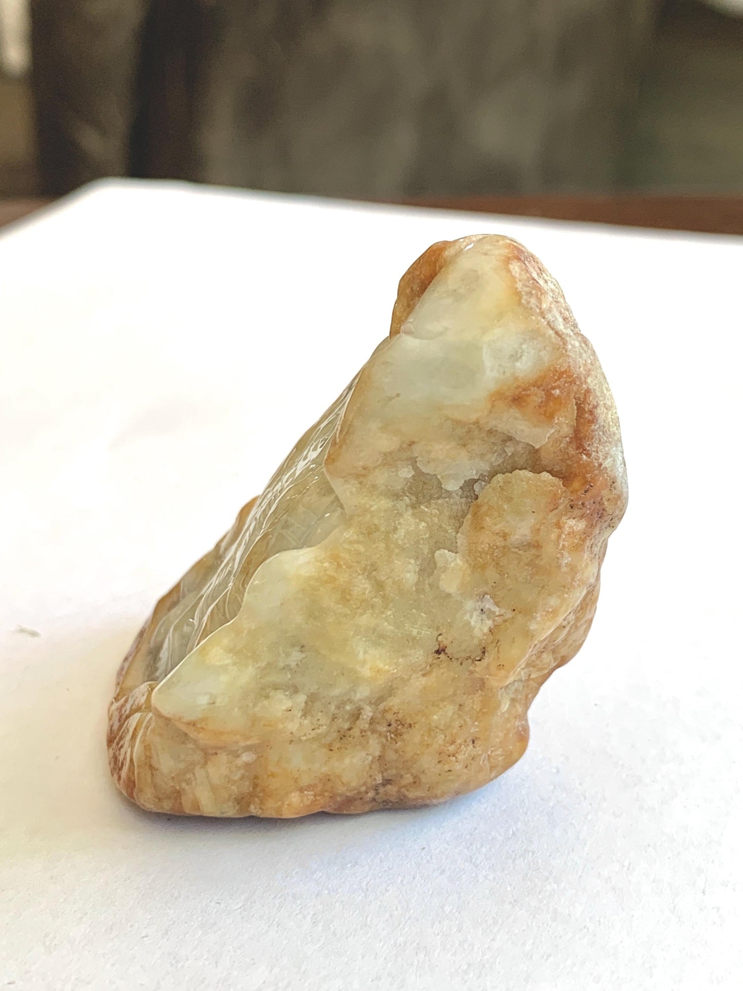 Grade A Natural White Jade Jadeite with Brown Rind Tiger Carved Rock Tea Pet Pal Home Decor Book End 116g 天然翡翠皮壳料老虎雕茶宠 MSS125
