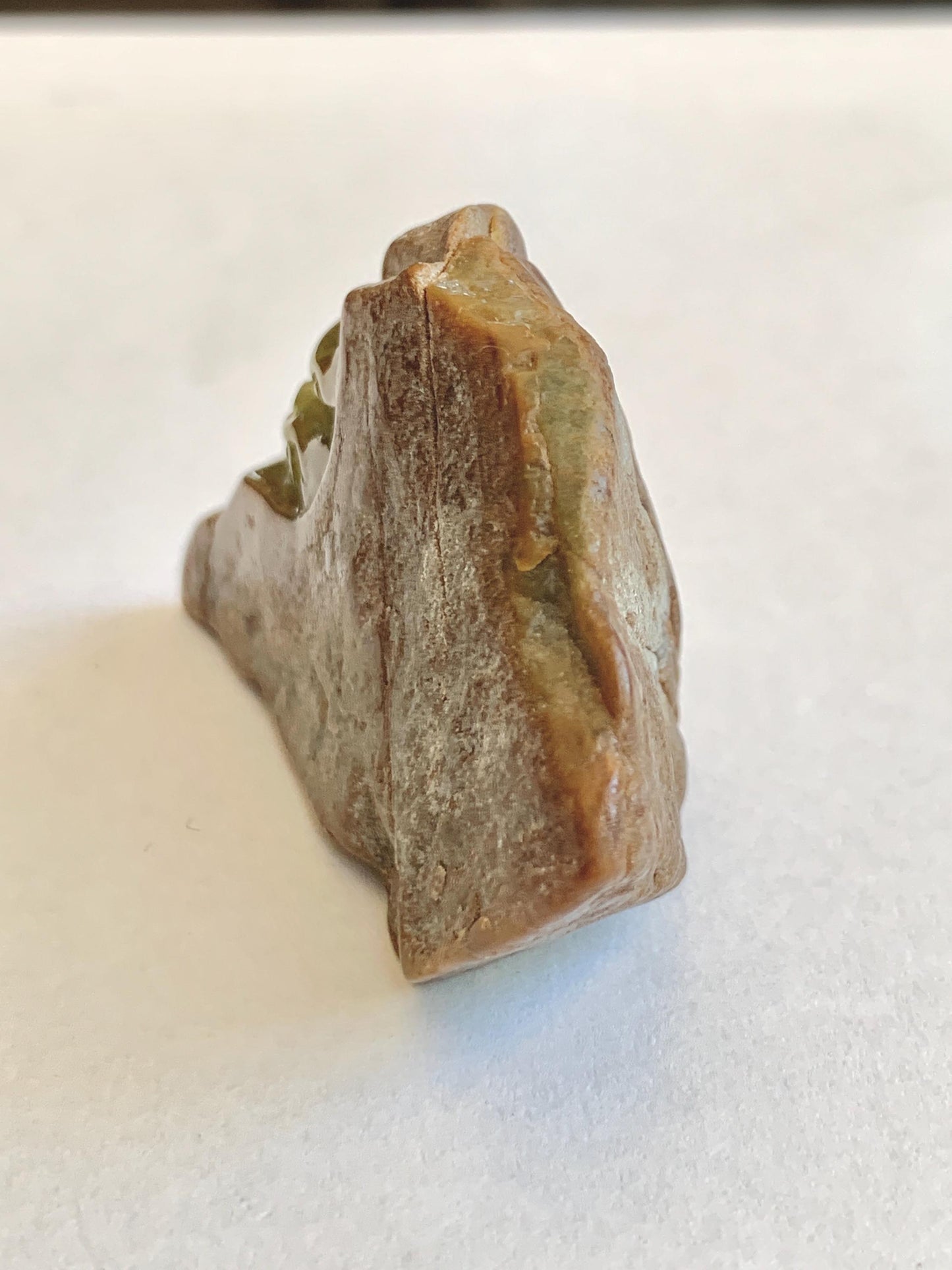 Grade A Natural Guatemalan Yellow Jade Jadeite with Brown Rind Dragon Carved Rock Tea Pet Pal Home Decor Book End 73g 天然冰危翡翠皮壳料龙头雕茶宠 WSS125