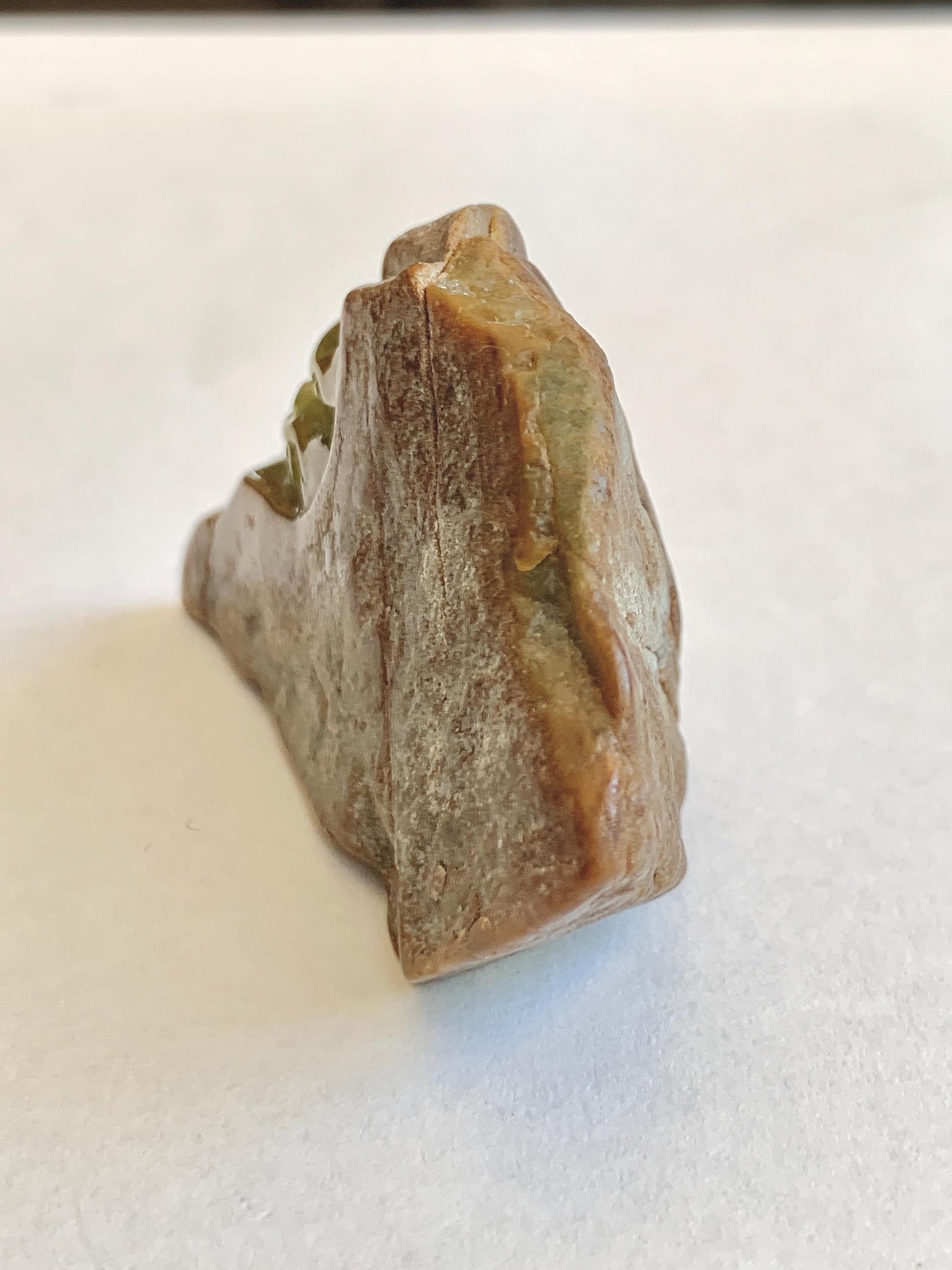 Grade A Natural Guatemalan Yellow Jade Jadeite with Brown Rind Dragon Carved Rock Tea Pet Pal Home Decor Book End 73g 天然冰危翡翠皮壳料龙头雕茶宠 WSS125