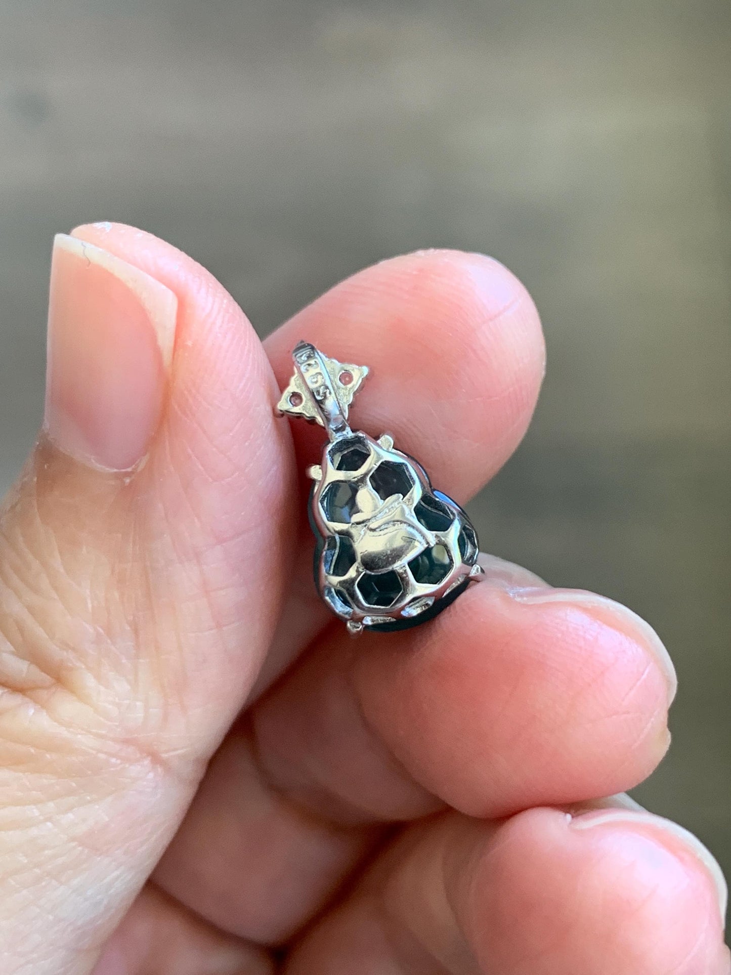 Natural Grade A Guatemalan Icy Translucent Dark Dusty Teal Green Jade Jadeite Gourd Hulu Pendant Sterling Silver 天然冰危深蓝绿翡翠葫芦吊坠 WXH77A