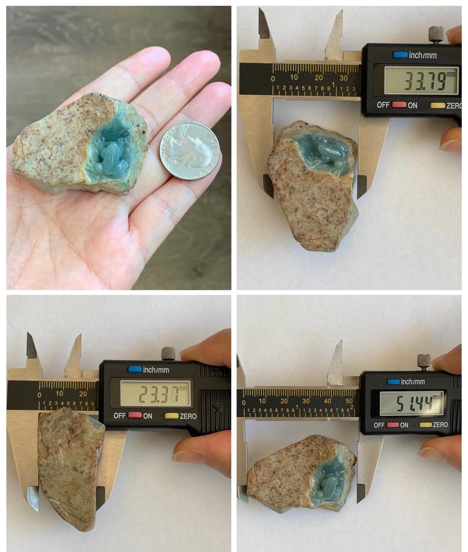Grade A Natural Guatemalan Dusty Blue Jade Jadeite with Brown Rind Frog Carved Rock Tea Pet Pal Home Decor Book End 70g 天然冰危翡翠皮壳料青蛙茶宠 WLC125