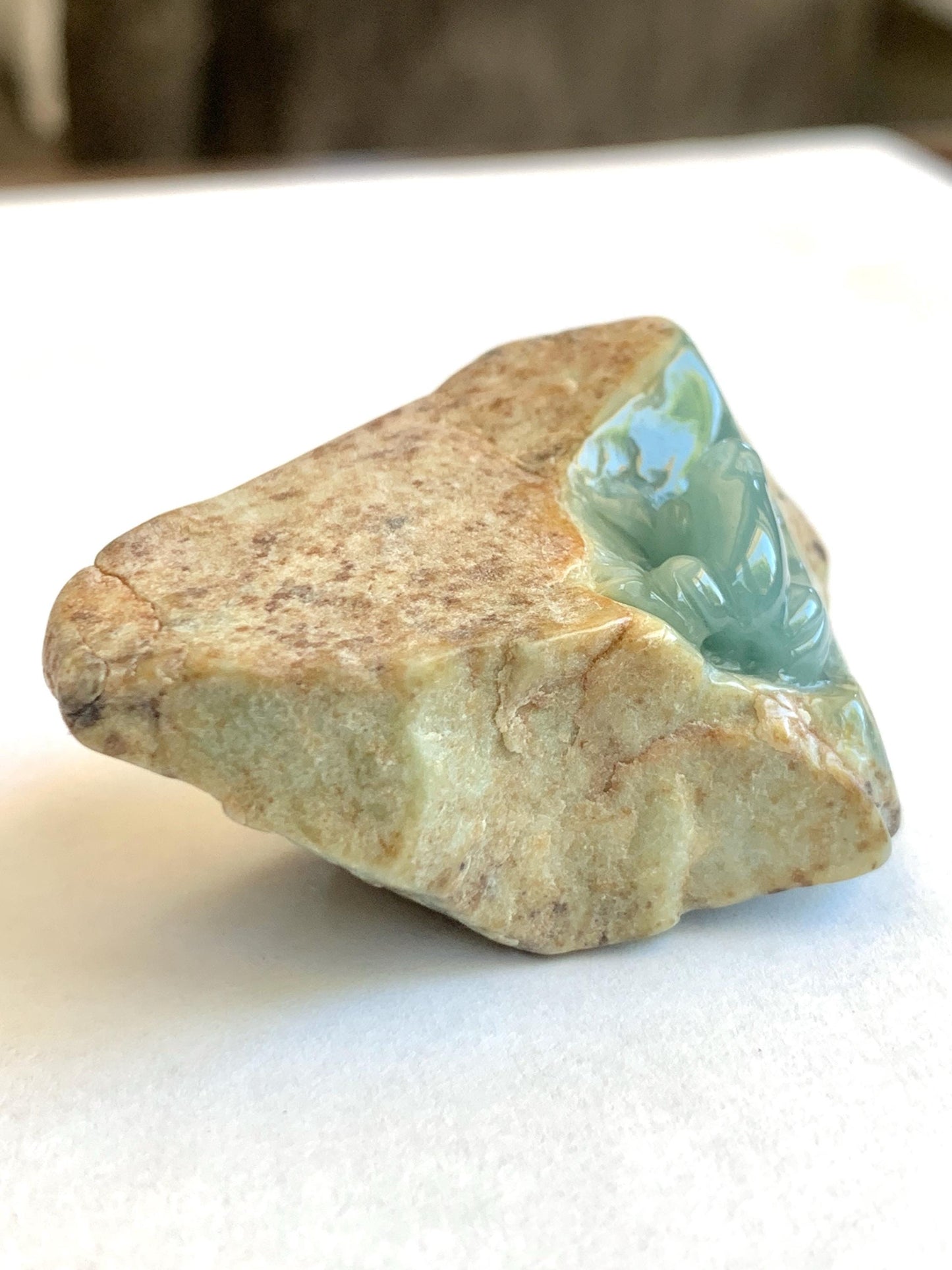 Grade A Natural Guatemalan Dusty Blue Jade Jadeite with Brown Rind Frog Carved Rock Tea Pet Pal Home Decor Book End 70g 天然冰危翡翠皮壳料青蛙茶宠 WLC125