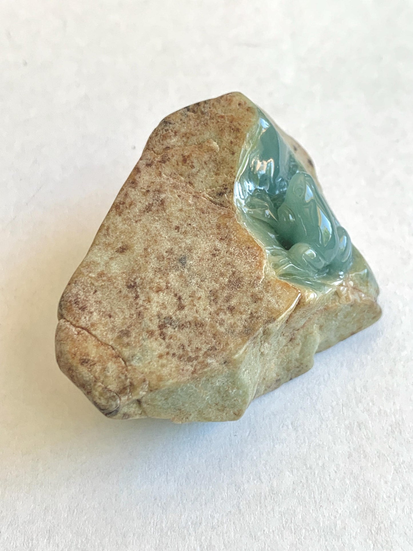 Grade A Natural Guatemalan Dusty Blue Jade Jadeite with Brown Rind Frog Carved Rock Tea Pet Pal Home Decor Book End 70g 天然冰危翡翠皮壳料青蛙茶宠 WLC125