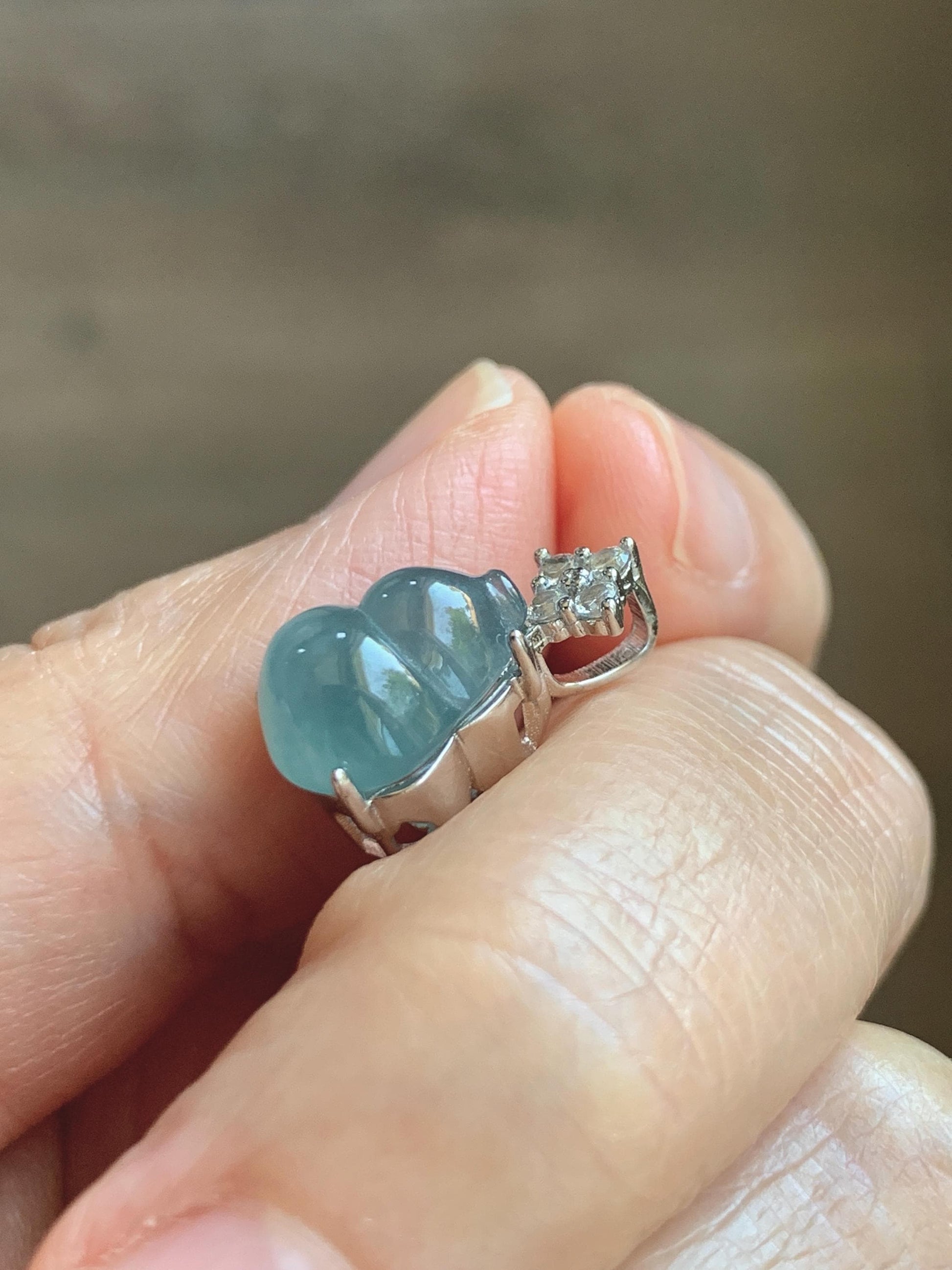 Natural Grade A Guatemalan Icy Translucent Dark Dusty Teal Blue Jade Jadeite Gourd Hulu Pendant Sterling Silver 天然冰危深蓝翡翠葫芦吊坠 WXH77B