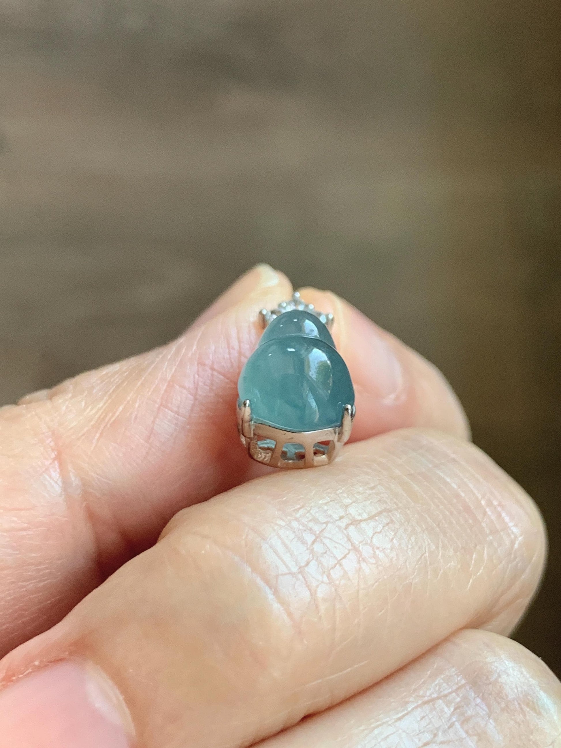 Natural Grade A Guatemalan Icy Translucent Dark Dusty Teal Blue Jade Jadeite Gourd Hulu Pendant Sterling Silver 天然冰危深蓝翡翠葫芦吊坠 WXH77B