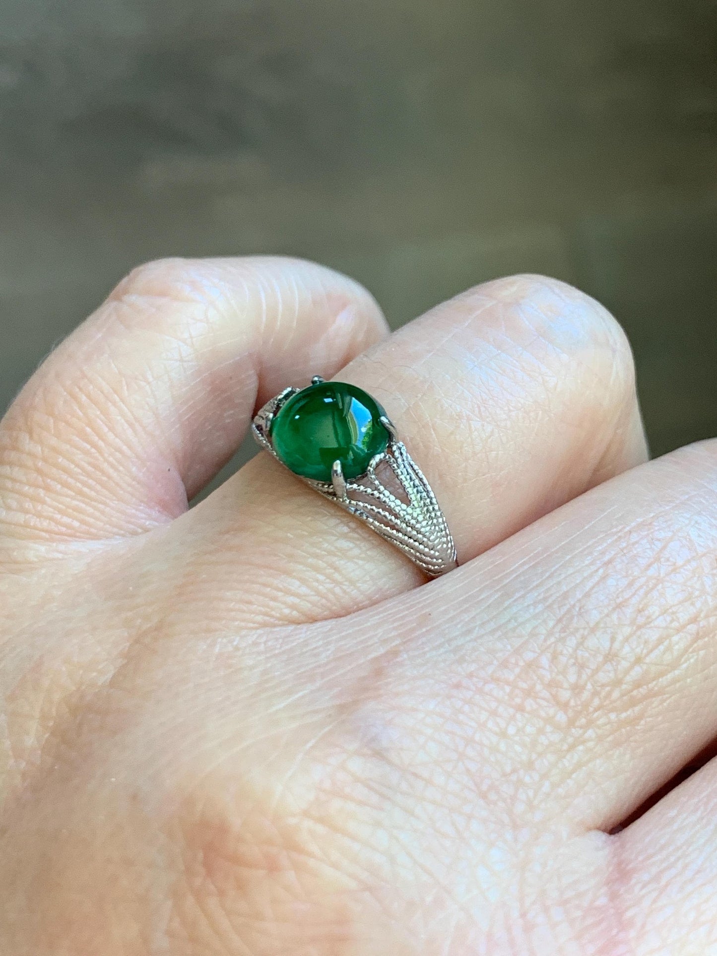 Natural Grade A Guatemalan Icy Translucent Vibrant Green Jade Jadeite Mermaid Tail Ring Sterling Silver Size Adjustable 天然冰危绿翡翠人鱼尾戒指 WLD107