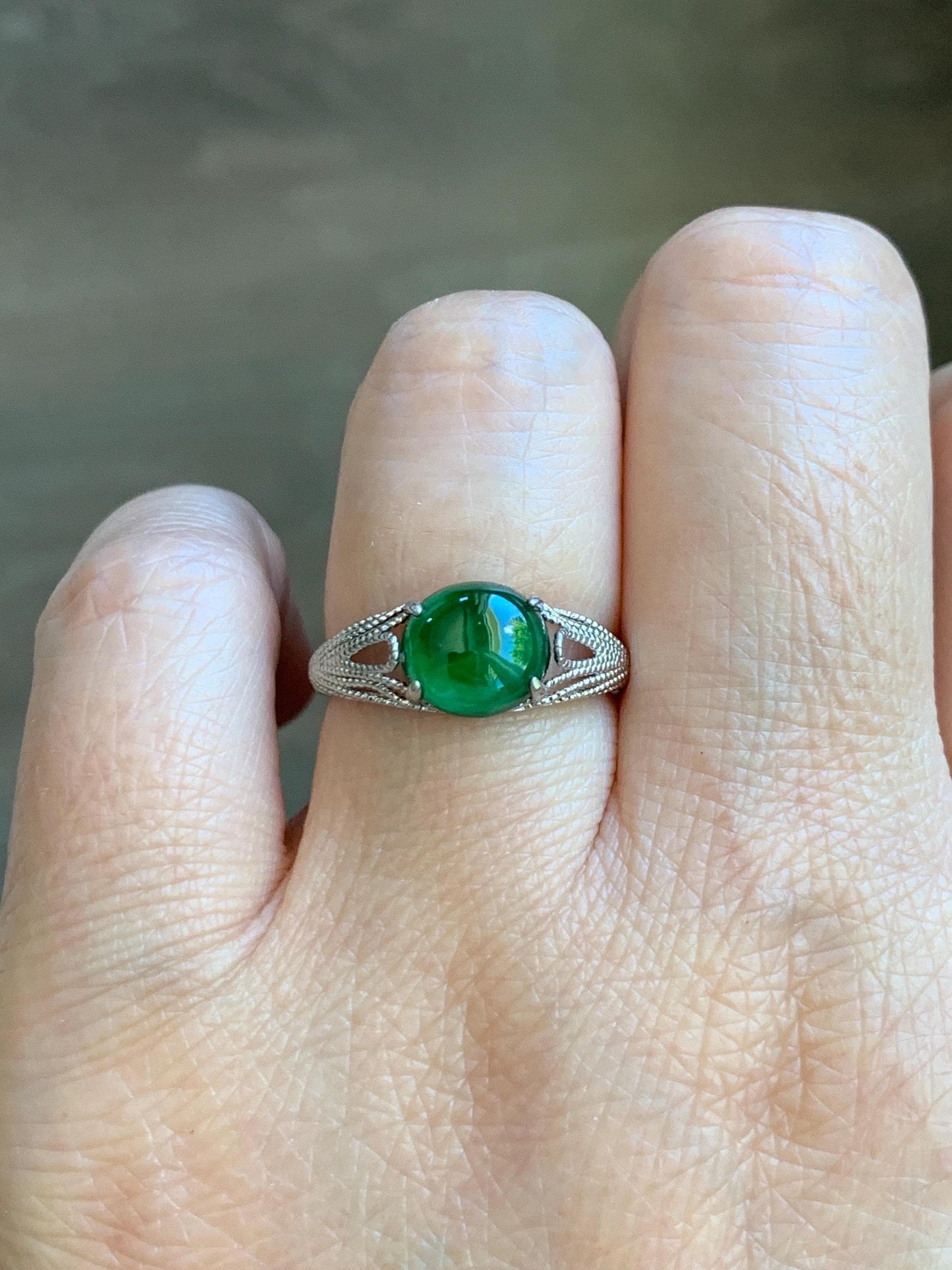 Natural Grade A Guatemalan Icy Translucent Vibrant Green Jade Jadeite Mermaid Tail Ring Sterling Silver Size Adjustable 天然冰危绿翡翠人鱼尾戒指 WLD107