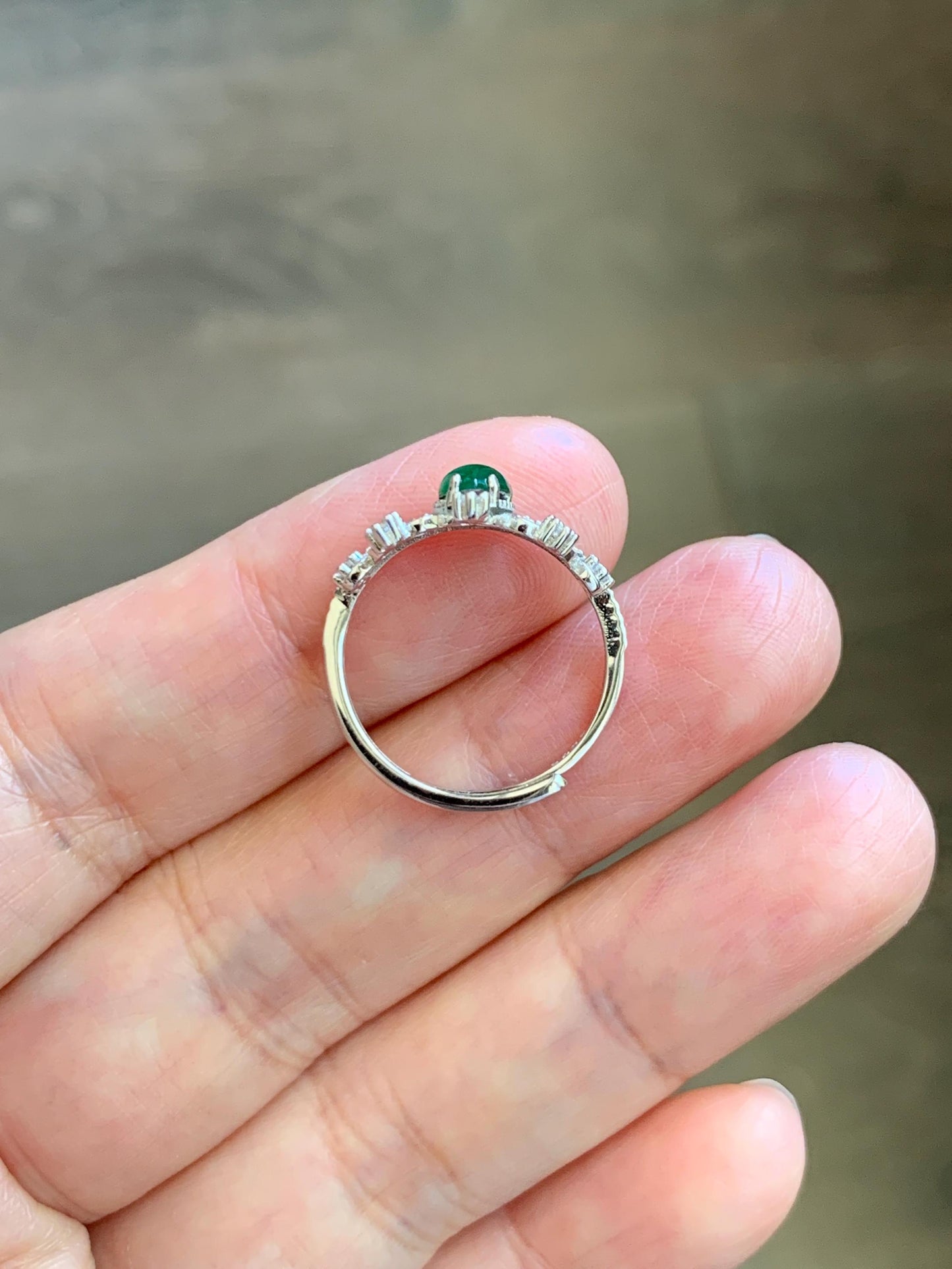 Natural Grade A Guatemalan Icy Translucent Vibrant Green Jade Jadeite Crown Ring Sterling Silver Size Adjustable 天然冰危绿翡翠皇冠戒指 WHG77