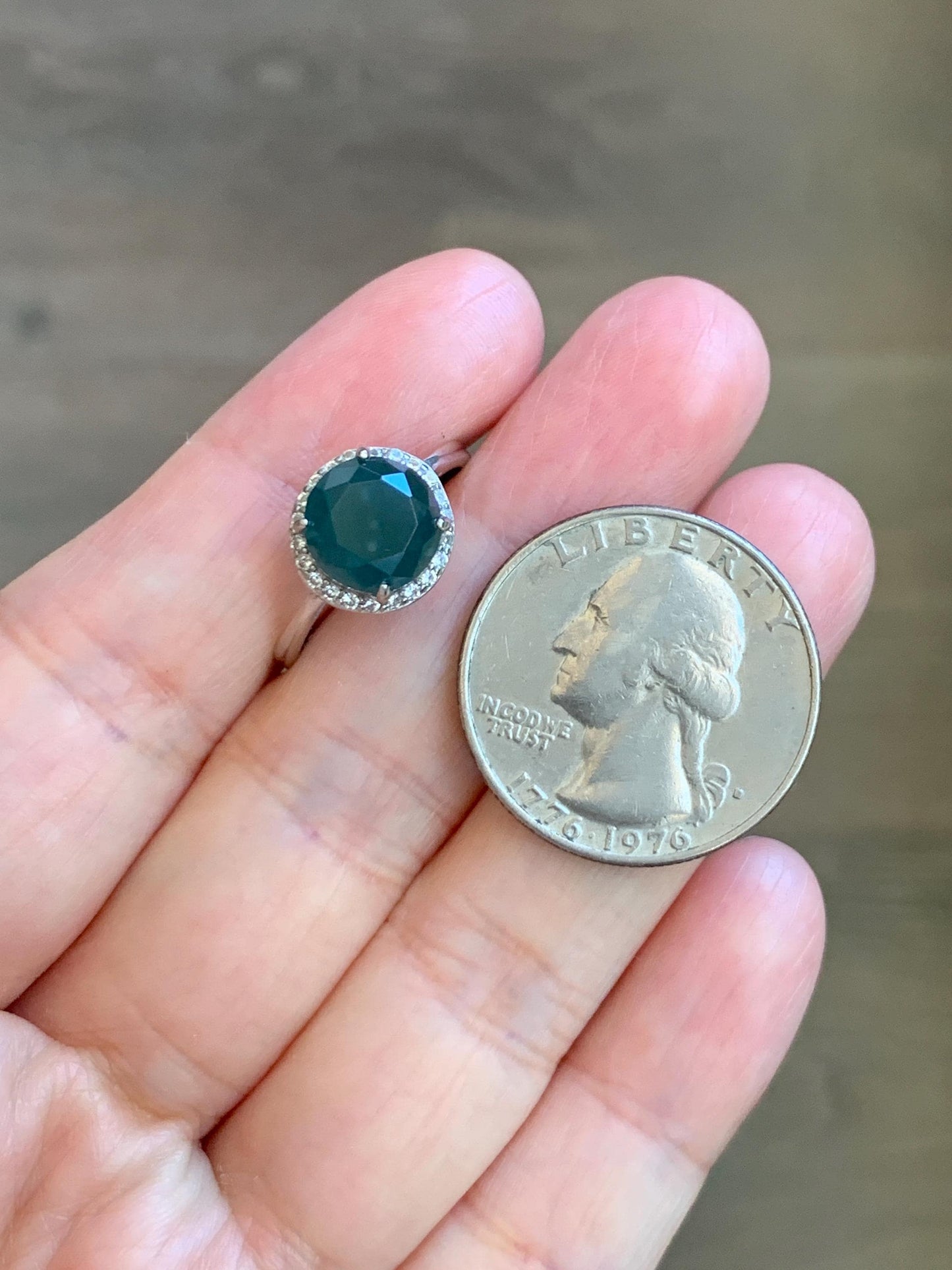 Natural Guatemalan Garde A Icy Dark Teal Blue Diamond Faceted Jade Jadeite Ring Sterling Silver Size Adjustable 天然冰危深蓝钻石切割面翡翠戒指 WSHQ68