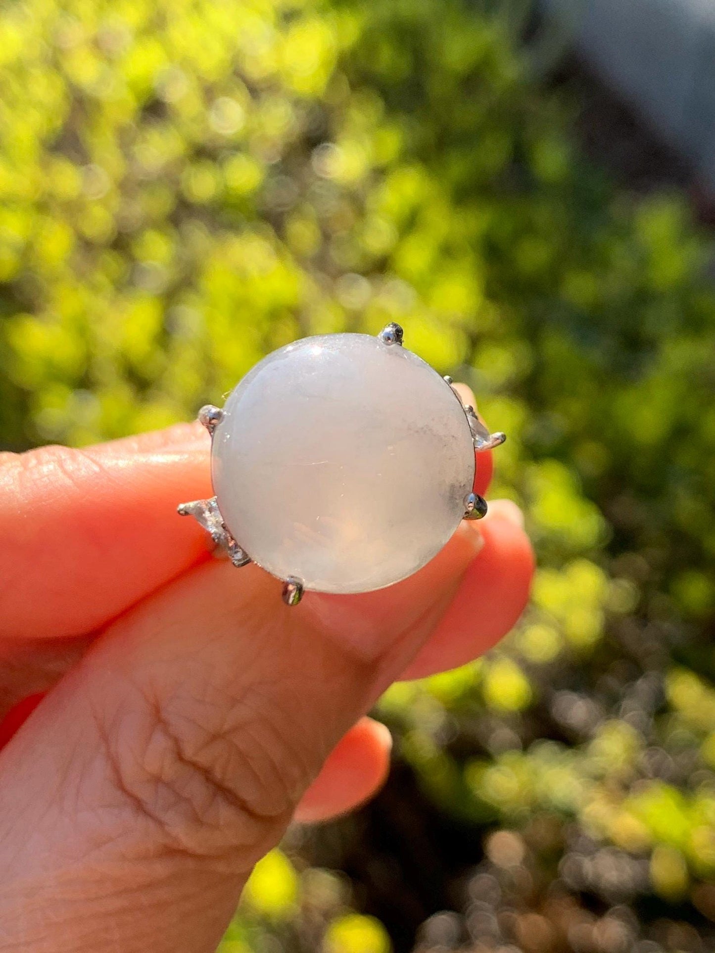 Large Natural Grade A Icy Translucent Wuji Pastel Purple Jade Jadeite Solitaire Ring Sterling Silver Size Adjustable 天然冰乌鸡翡翠大尺寸蛋面银镶戒指 MDW132
