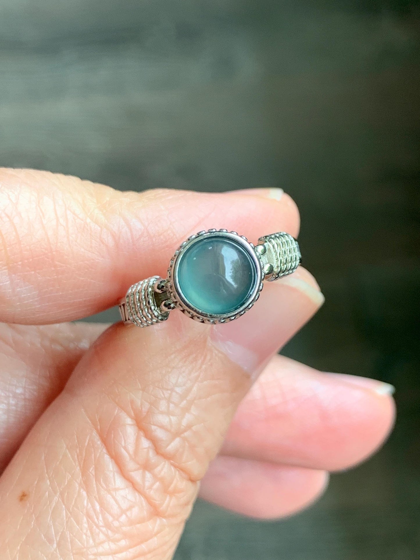 Natural Grade A Guatemalan Icy Highly Translucent Teal Blue Jade Jadeite Ring Sterling Silver Size Adjustable 天然冰危蓝绿翡翠银镶戒指 WLU96