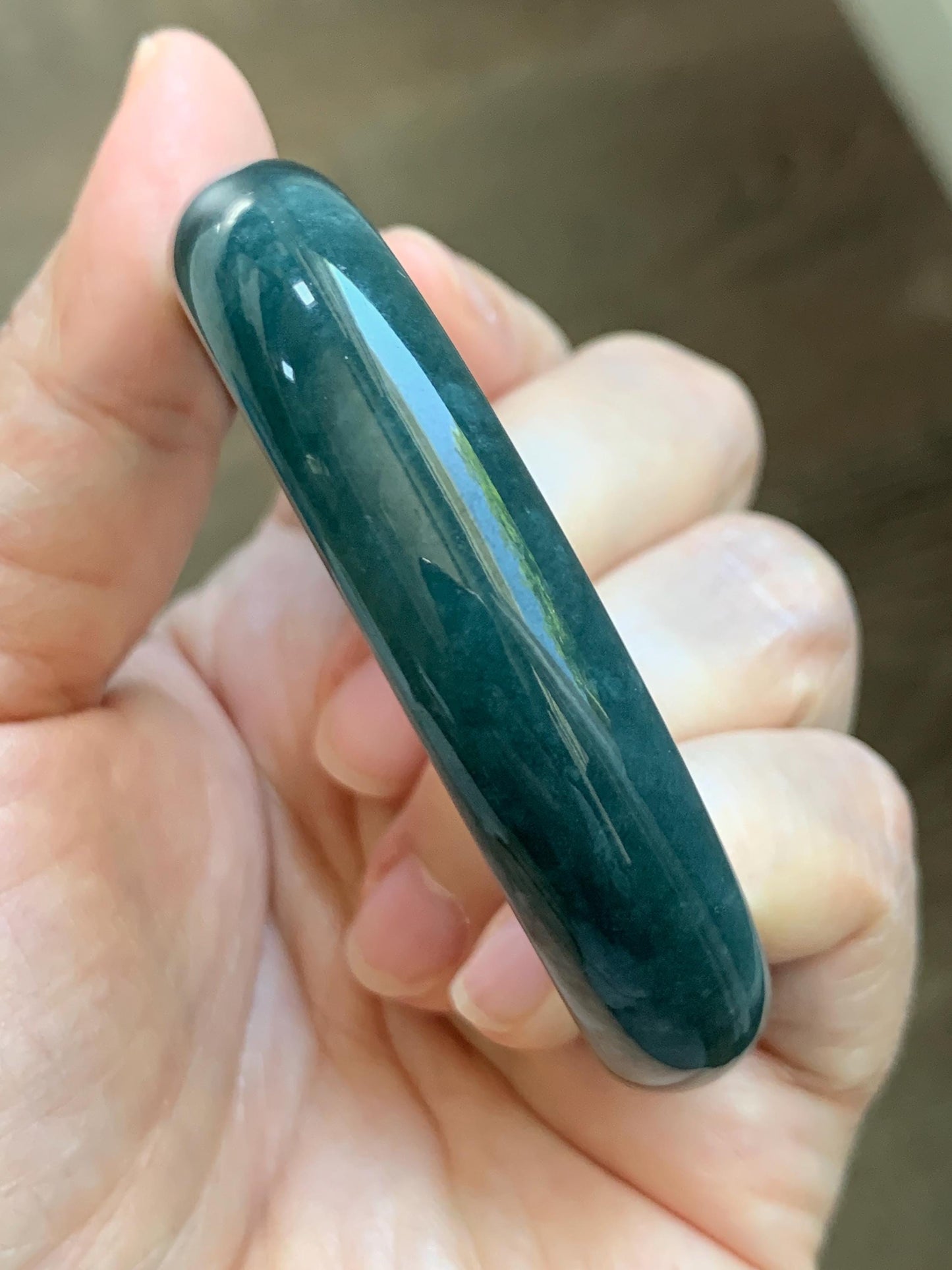 Certified Natural Grade A Guatemalan Icy Translucent Dark Teal Blue Jade Jadeite Wide Bangle 54mm 6.67” 40g 天然冰危蓝绿翡翠正圈宽版手镯 1226