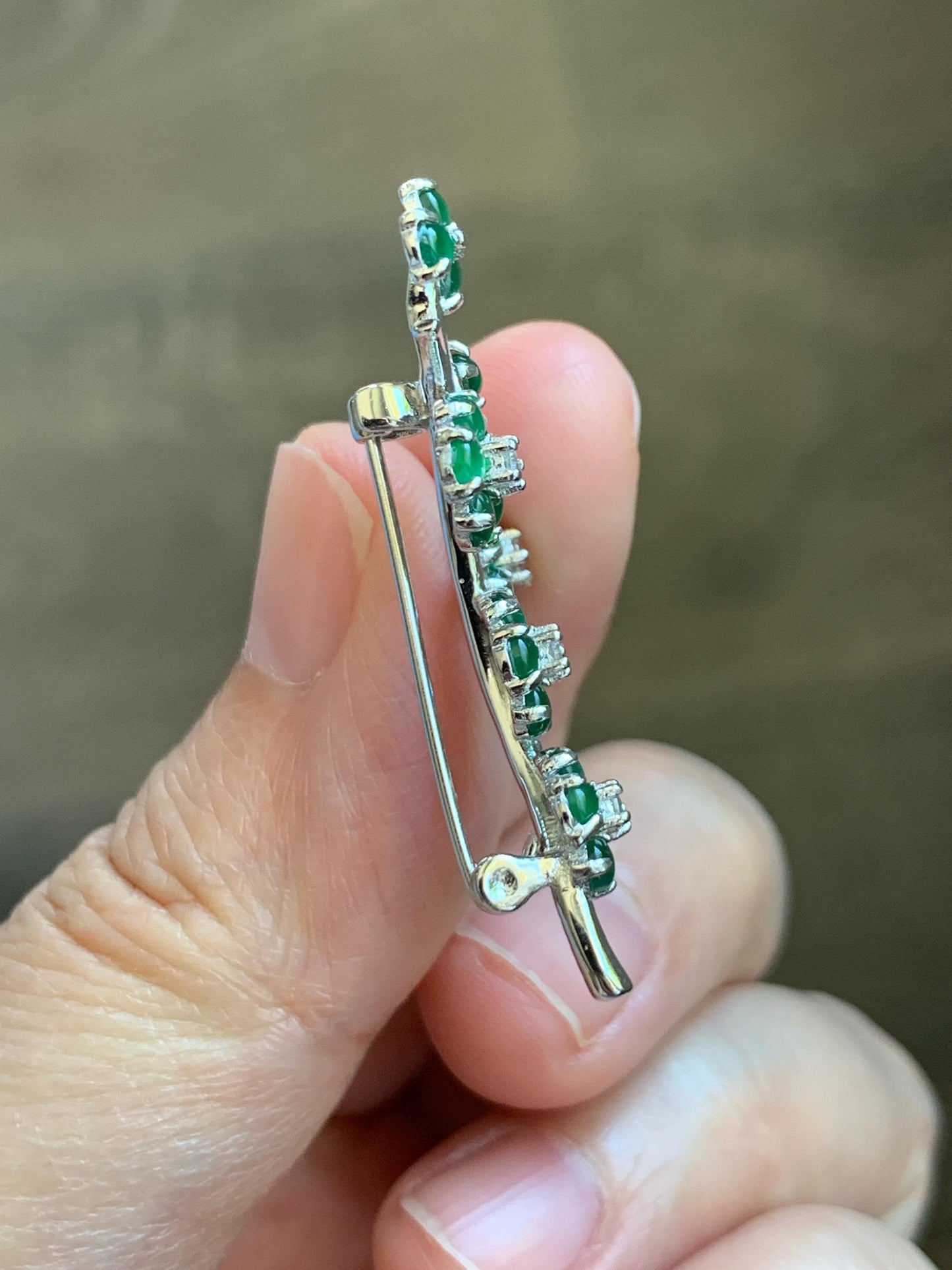Certified Natural Grade A Guatemalan Icy Translucent Green Jade Jadeite Cherry Blossom Brooch Sterling Silver 3.19g 天然冰危绿翡翠银镶梅花枝胸针 252