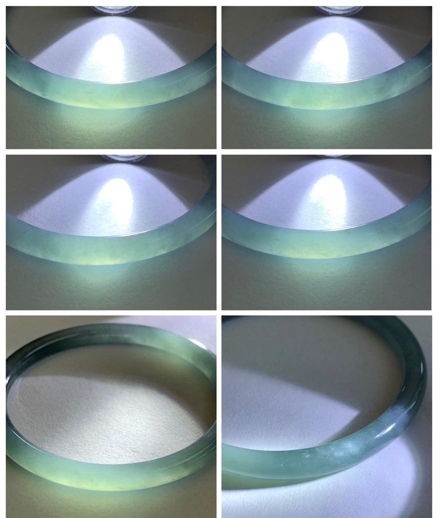 Certified Natural Grade A Guatemalan Icy Translucent Light Dusty Teal Blue Jade Jadeite Slim Bangle 56mm 6.92” 18g 天然冰胶危浅蓝绿翡翠细圆条手镯 1207
