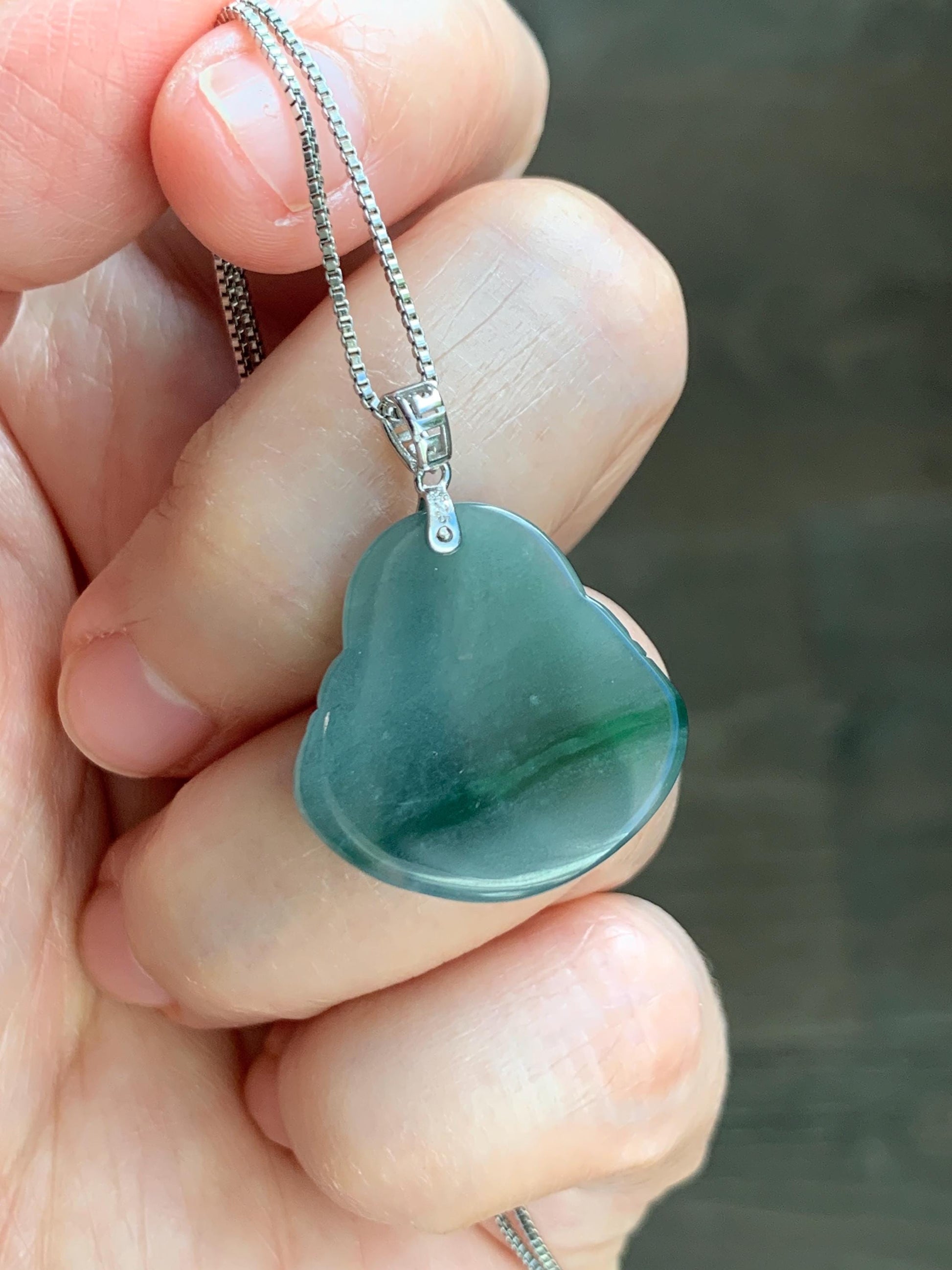 Natural Grade A Guatemalan Icy Translucent Dark Dusty Teal Green Marbled Jade Jadeite Buddha Pendant Sterling Silver 天然冰危深蓝绿翡翠佛公吊坠 WFG140B