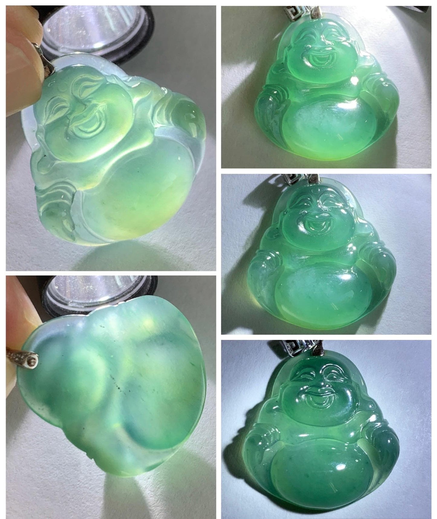 Natural Grade A Guatemalan Icy Highly Translucent Intense Teal Jade Jadeite Buddha Pendant Sterling Silver 天然冰危蓝绿翡翠佛公吊坠 WFG140A