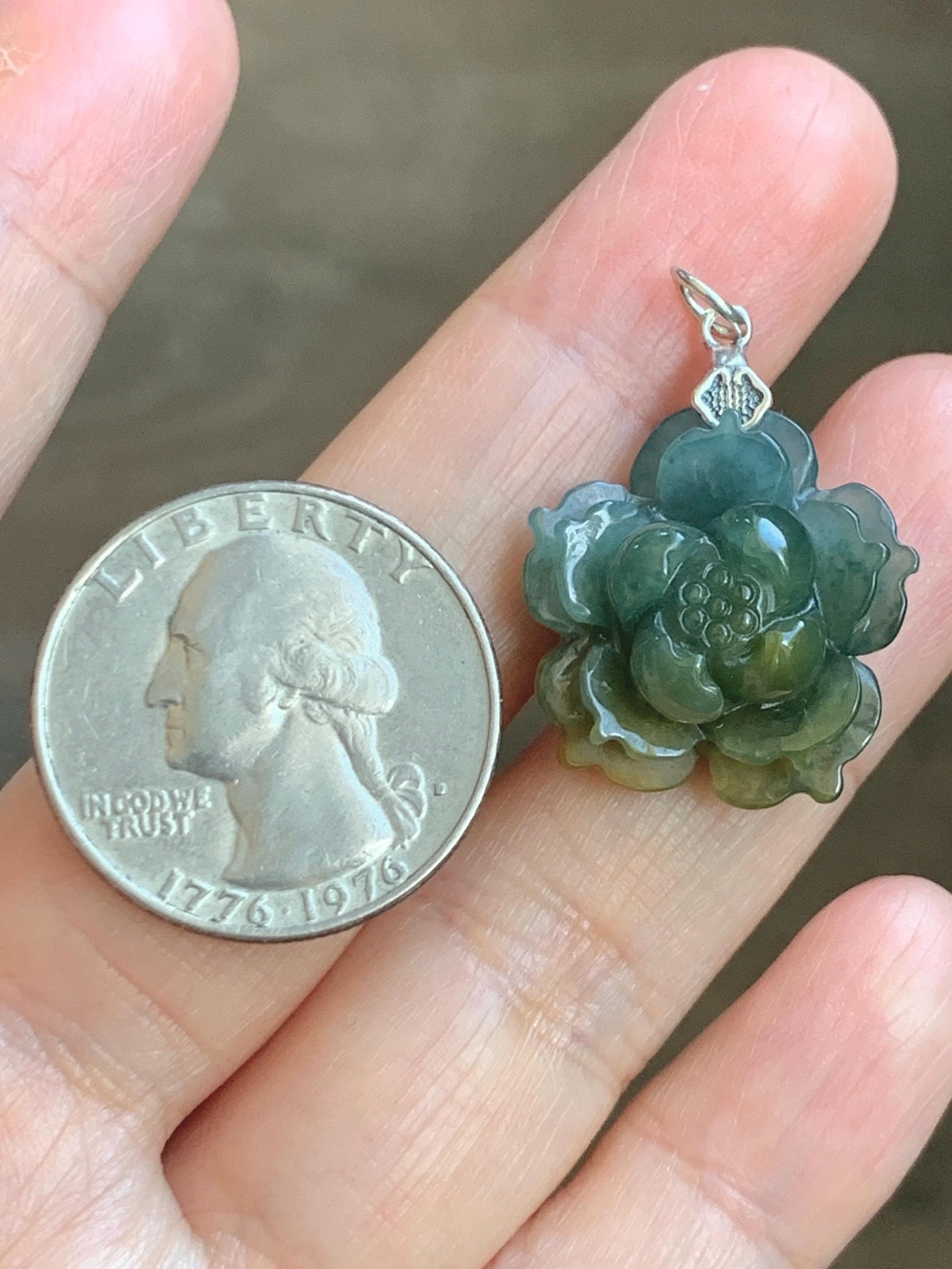 Natural Grade A Guatemalan Icy Dark Dusty Blue Yellow Marbled bicolored Jade Jadeite Lotus Flower Pendant Sterling Silver 天然冰危蓝黄翡翠莲花吊坠MSL132