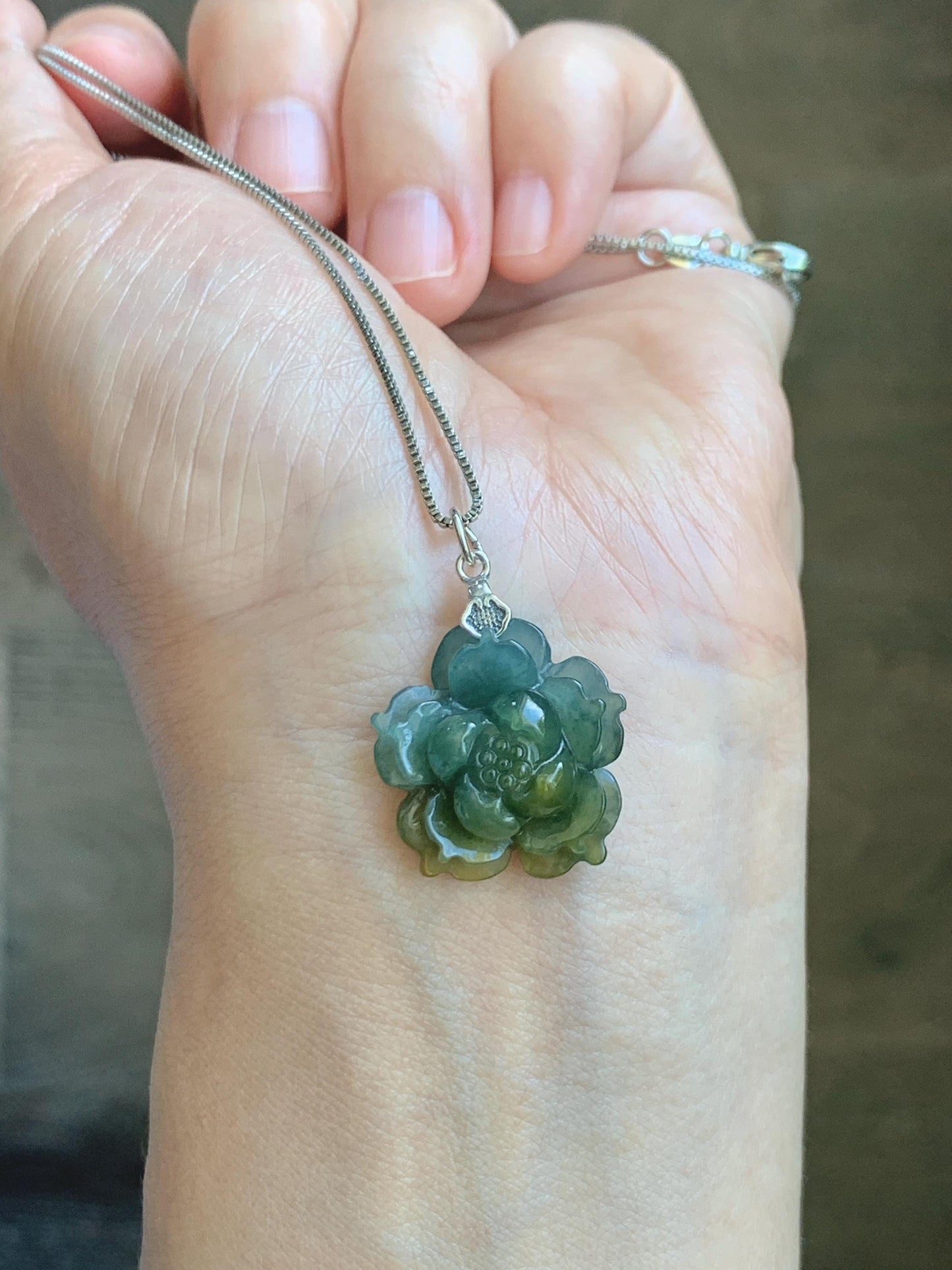 Natural Grade A Guatemalan Icy Dark Dusty Blue Yellow Marbled bicolored Jade Jadeite Lotus Flower Pendant Sterling Silver 天然冰危蓝黄翡翠莲花吊坠MSL132