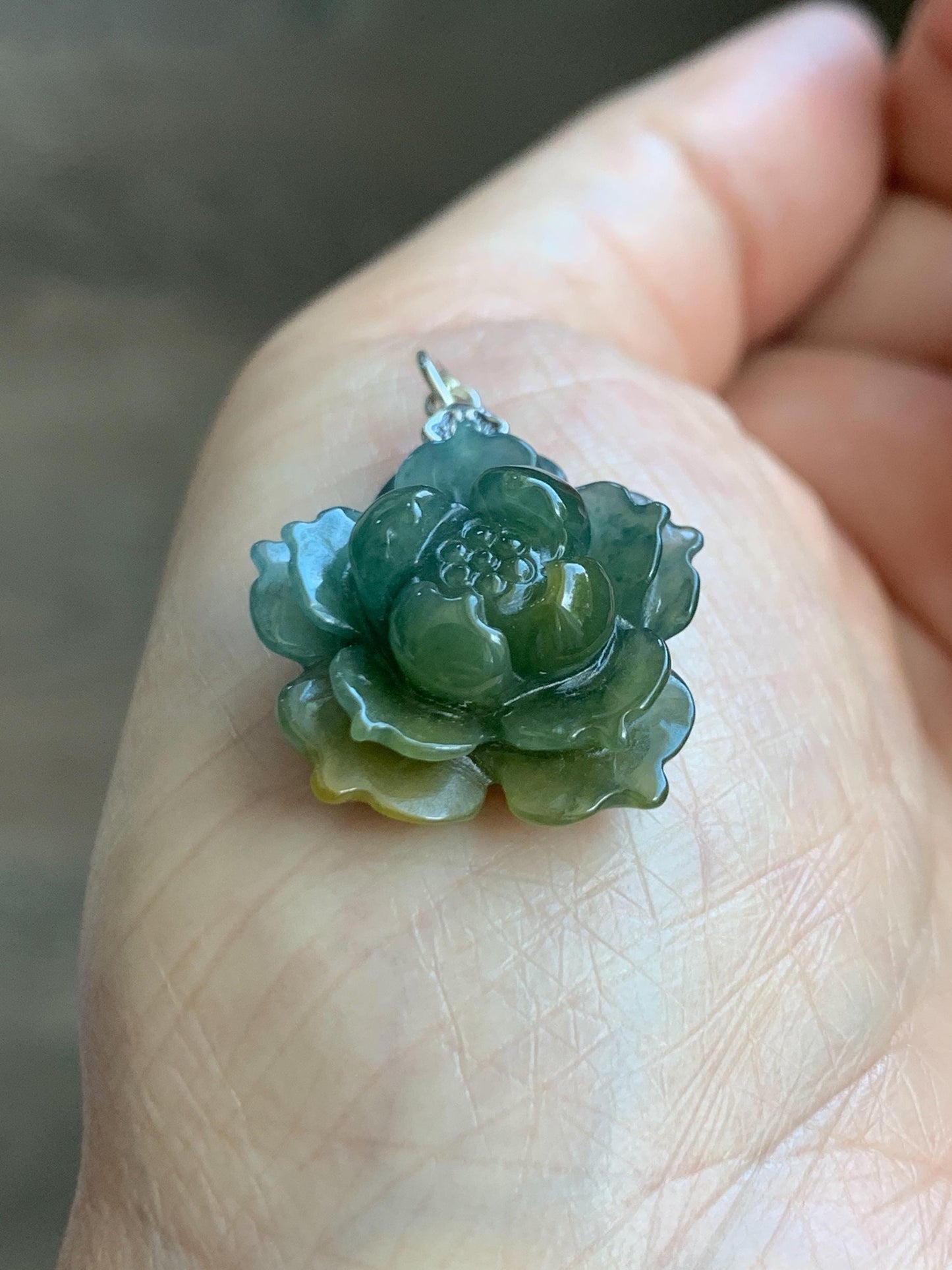 Natural Grade A Guatemalan Icy Dark Dusty Blue Yellow Marbled bicolored Jade Jadeite Lotus Flower Pendant Sterling Silver 天然冰危蓝黄翡翠莲花吊坠MSL132