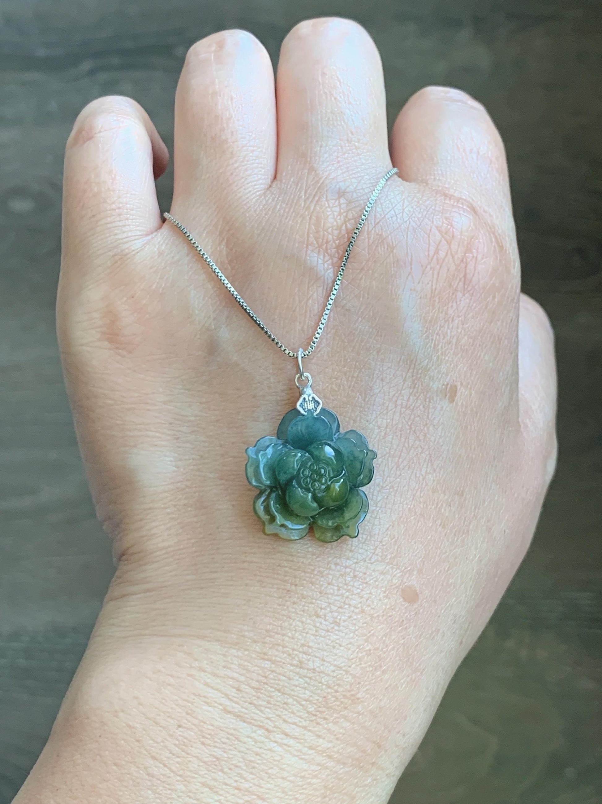 Natural Grade A Guatemalan Icy Dark Dusty Blue Yellow Marbled bicolored Jade Jadeite Lotus Flower Pendant Sterling Silver 天然冰危蓝黄翡翠莲花吊坠MSL132