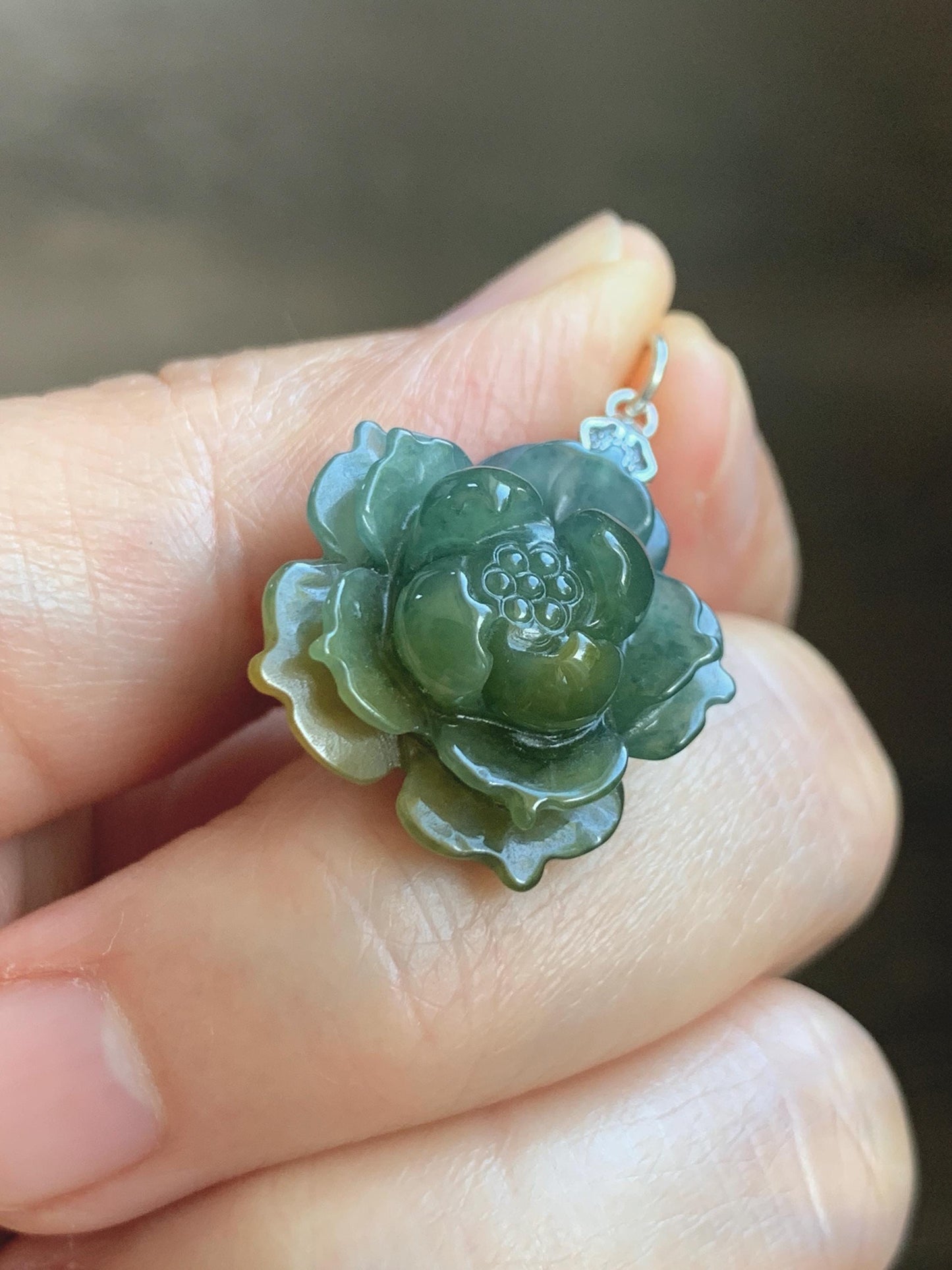Natural Grade A Guatemalan Icy Dark Dusty Blue Yellow Marbled bicolored Jade Jadeite Lotus Flower Pendant Sterling Silver 天然冰危蓝黄翡翠莲花吊坠MSL132