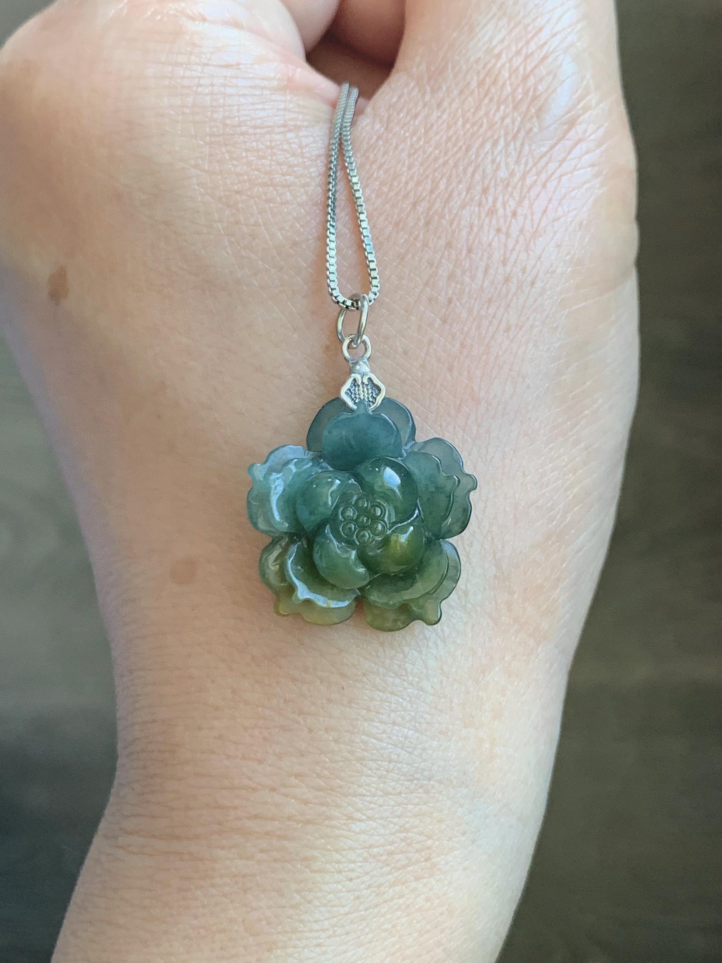 Natural Grade A Guatemalan Icy Dark Dusty Blue Yellow Marbled bicolored Jade Jadeite Lotus Flower Pendant Sterling Silver 天然冰危蓝黄翡翠莲花吊坠MSL132