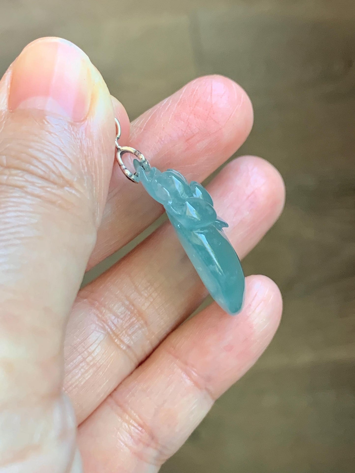 Natural Grade A Guatemalan Icy Translucent Teal Jade Jadeite Lotus Flower Ping An Kou Donut Pendant Sterling Silver 7g 天然冰危蓝翡翠莲花平安扣吊坠 WTL220