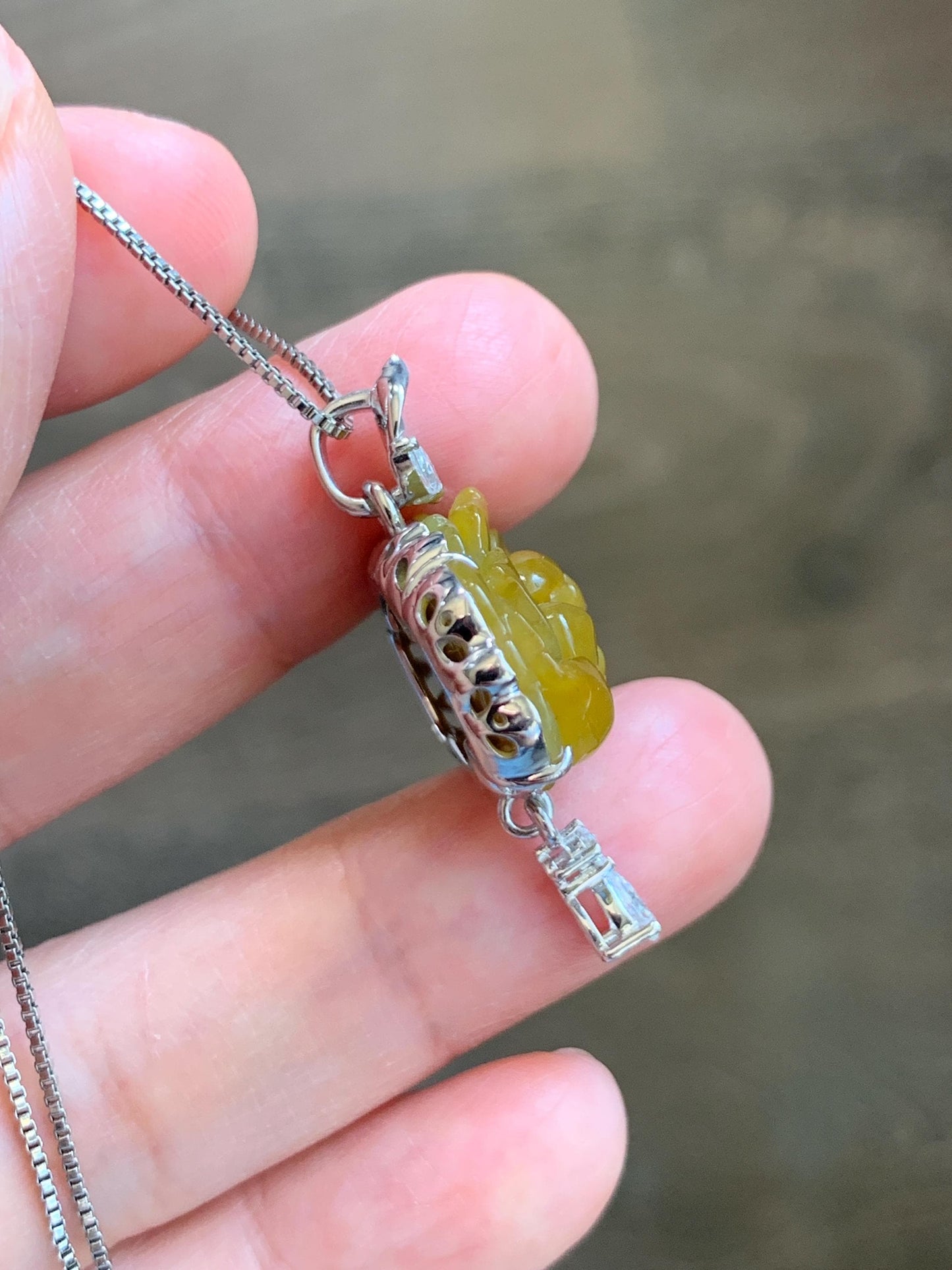 Certified Grade A Natural Guatemalan Icy Intense Yellow Jade Jadeite Lotus Flower Pendant Moissanite Sterling Silver 6.13g 天然冰危油黄翡翠莲花镶嵌吊坠240