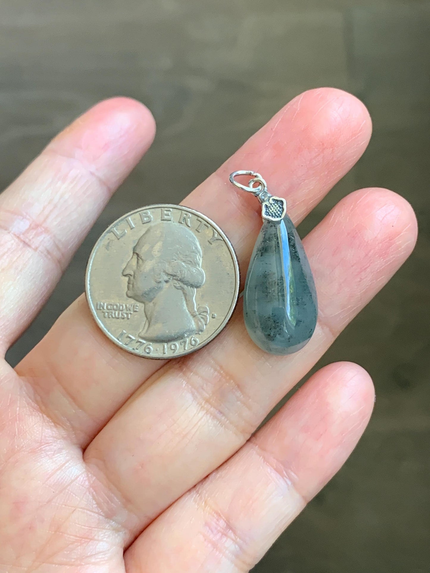Natural Grade A Guatemalan Icy Highly Translucent Wuji Jade Jadeite Teardrop Pendant Sterling Silver 天然冰危乌鸡翡翠水滴吊坠 WSD88