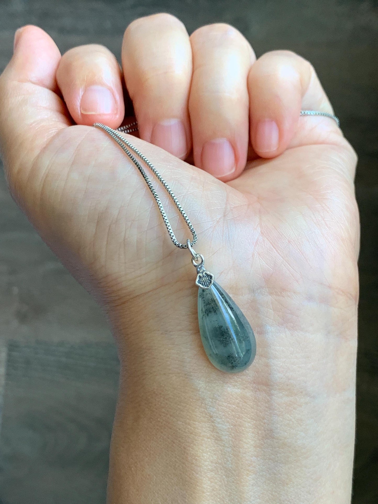 Natural Grade A Guatemalan Icy Highly Translucent Wuji Jade Jadeite Teardrop Pendant Sterling Silver 天然冰危乌鸡翡翠水滴吊坠 WSD88