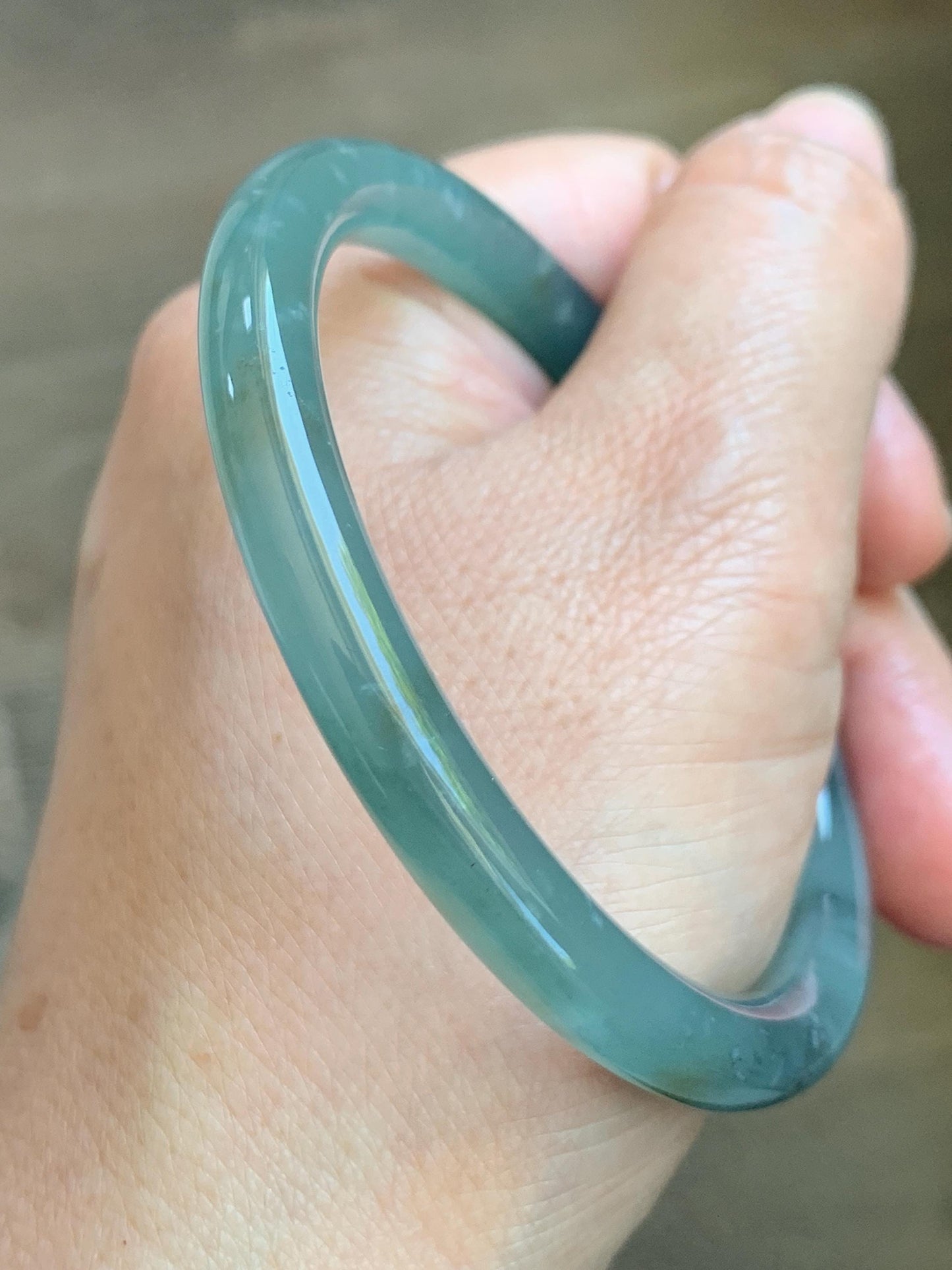 Certified Natural Grade A Guatemalan Icy Translucent Teal Green Wuji & Yellow Marbled Jade Jadeite Bangle 57.8mm 7.14” 天然冰胶危绿乌鸡撒金翡翠圆条手镯 1184
