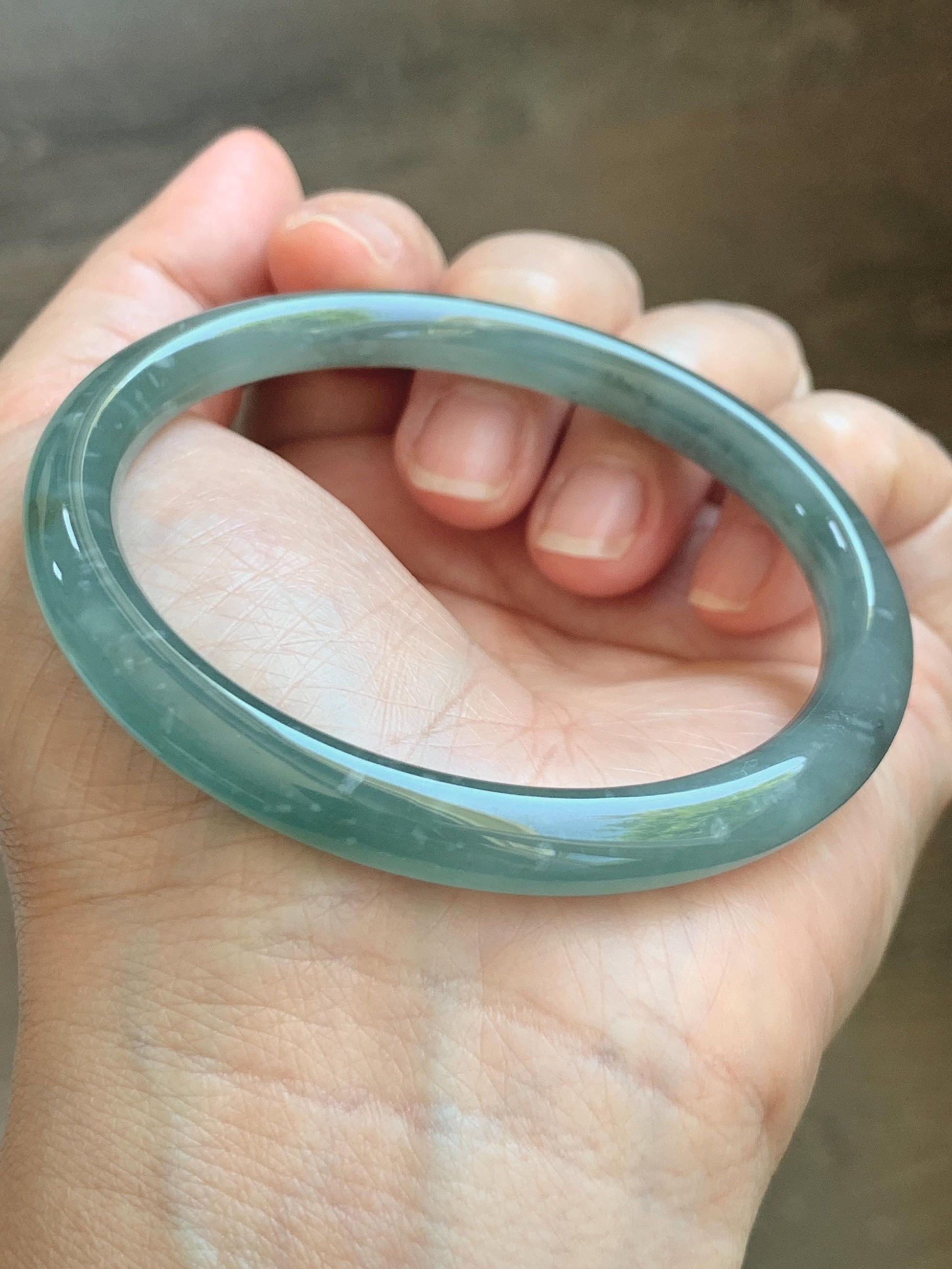 Certified Natural Grade A Guatemalan Icy Translucent Teal Green Wuji & Yellow Marbled Jade Jadeite Bangle 57.8mm 7.14” 天然冰胶危绿乌鸡撒金翡翠圆条手镯 1184