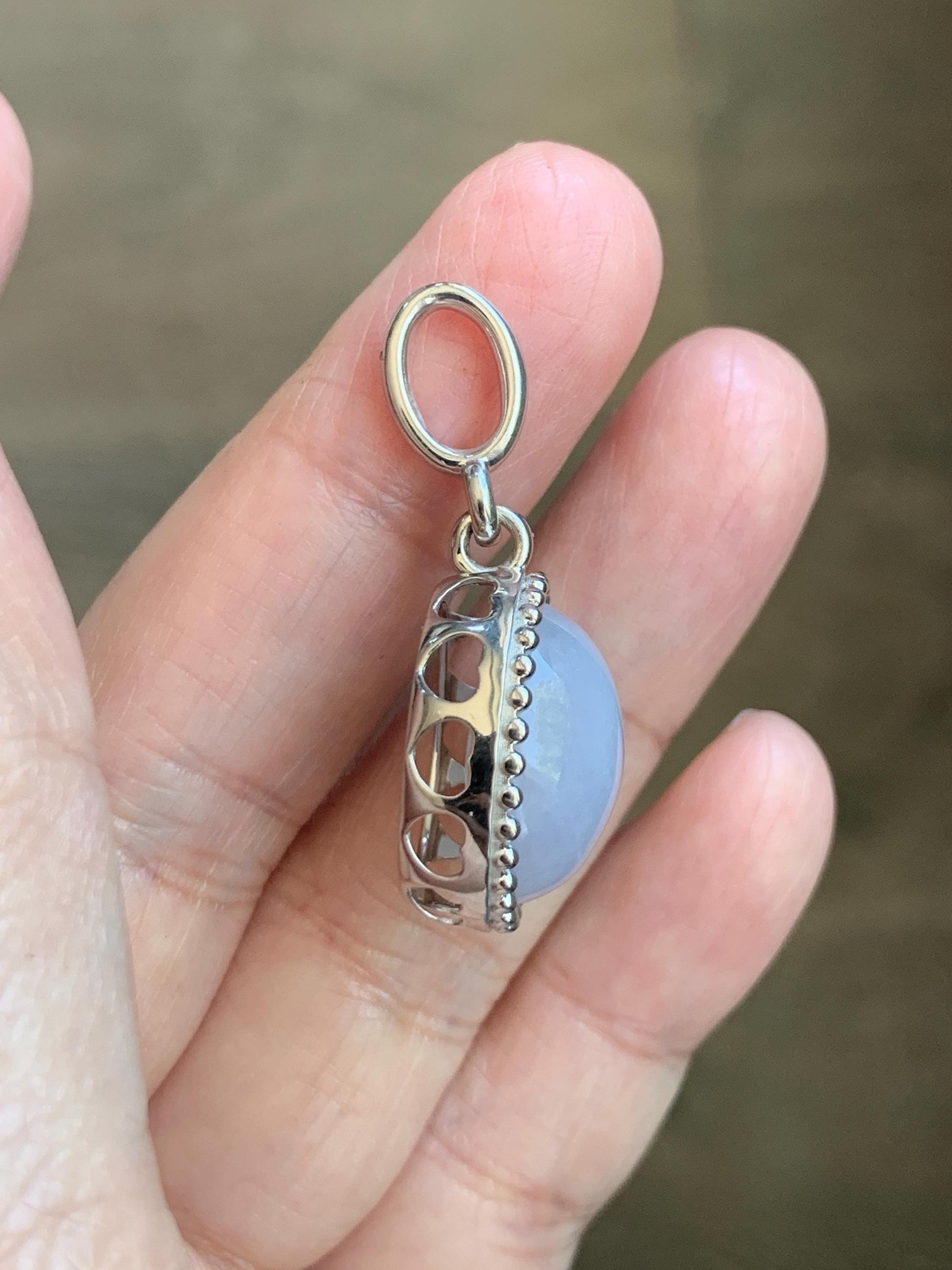 Certified Grade A Natural Icy Translucent Pastel Purple Jade Jadeite Oval Pendant Sterling Silver Custom Design 6.72g 天然冰胶淡紫椭圆蛋面吊坠 244