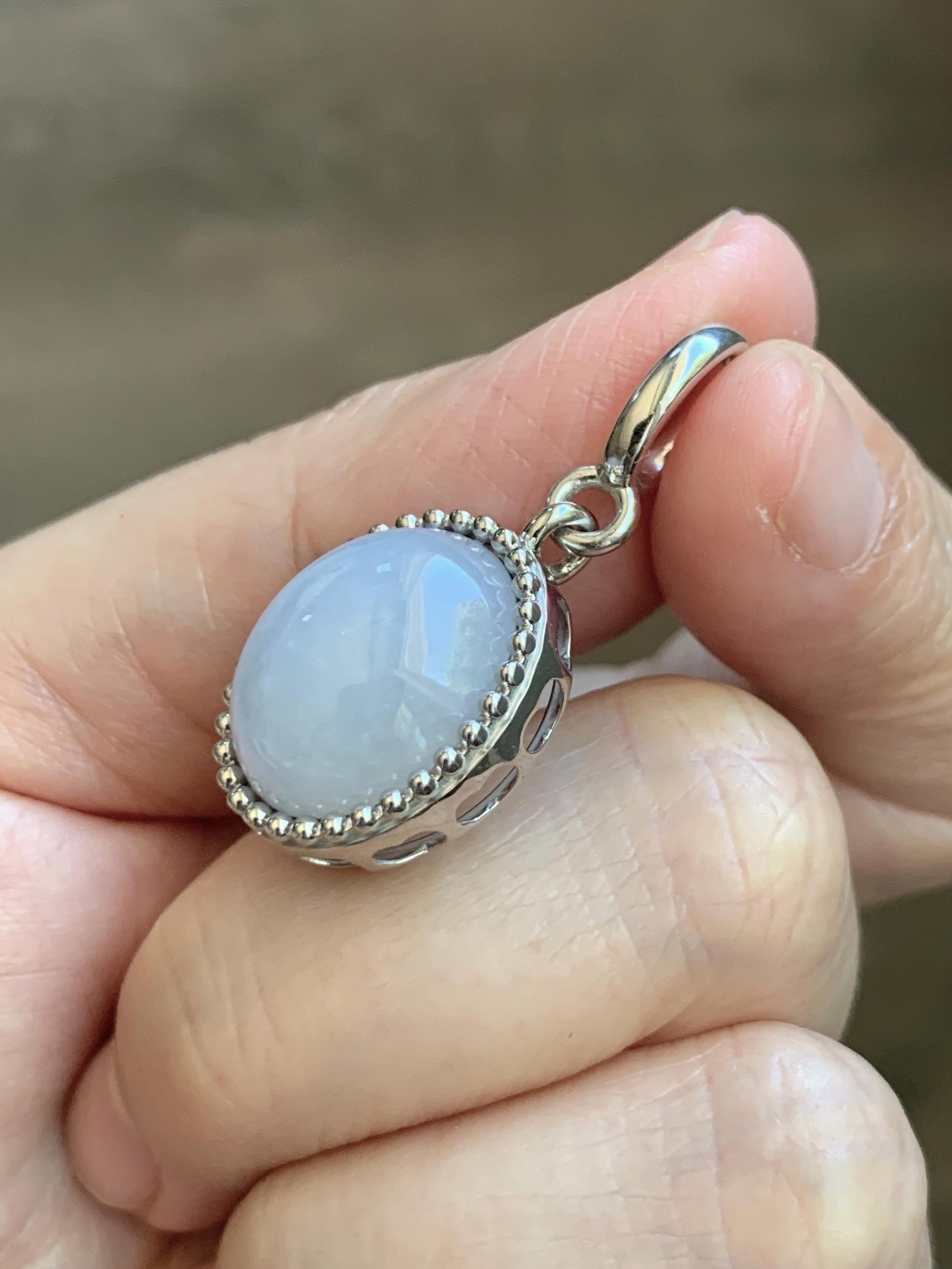 Certified Grade A Natural Icy Translucent Pastel Purple Jade Jadeite Oval Pendant Sterling Silver Custom Design 6.72g 天然冰胶淡紫椭圆蛋面吊坠 244