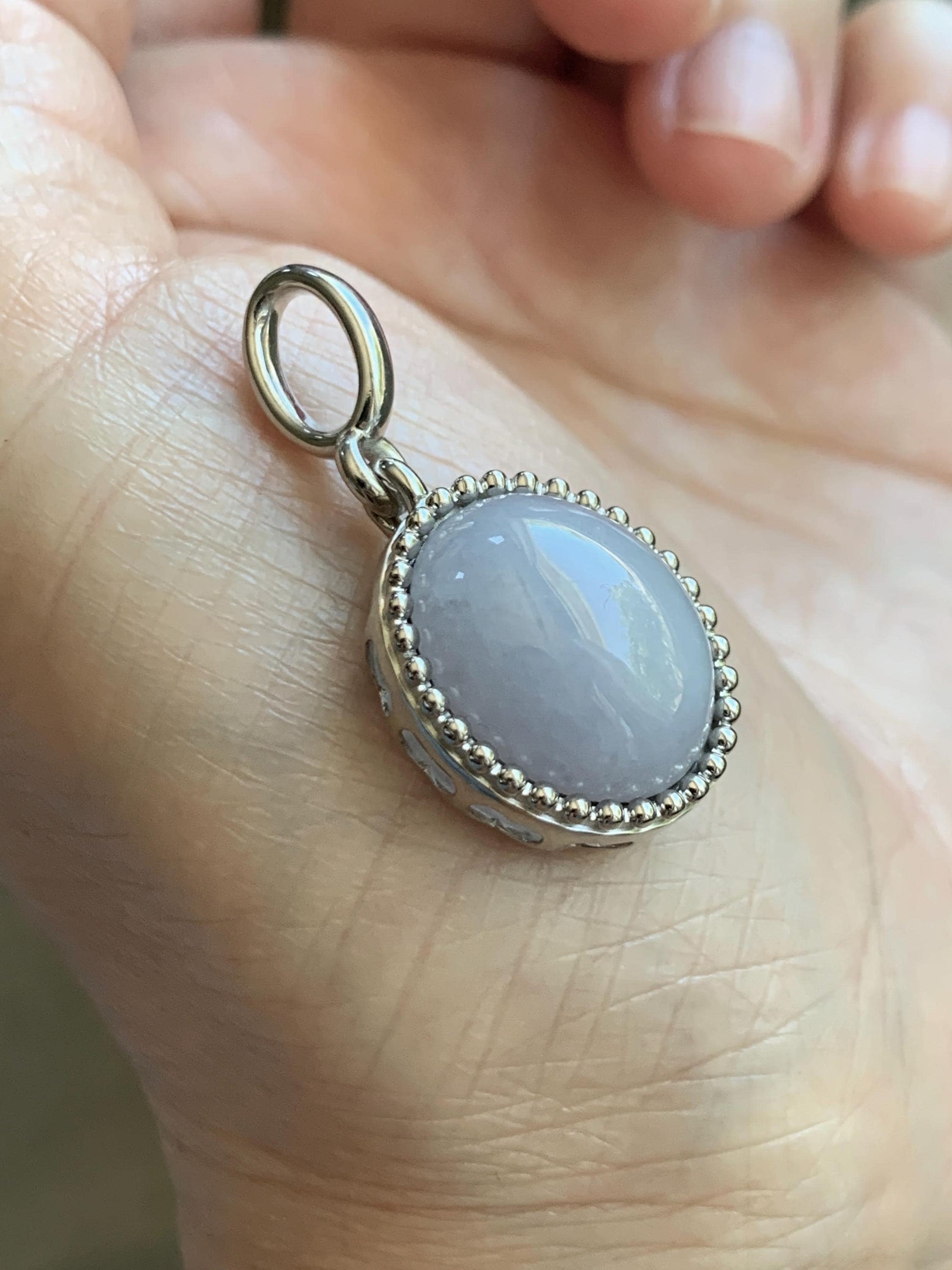 Certified Grade A Natural Icy Translucent Pastel Purple Jade Jadeite Oval Pendant Sterling Silver Custom Design 6.72g 天然冰胶淡紫椭圆蛋面吊坠 244
